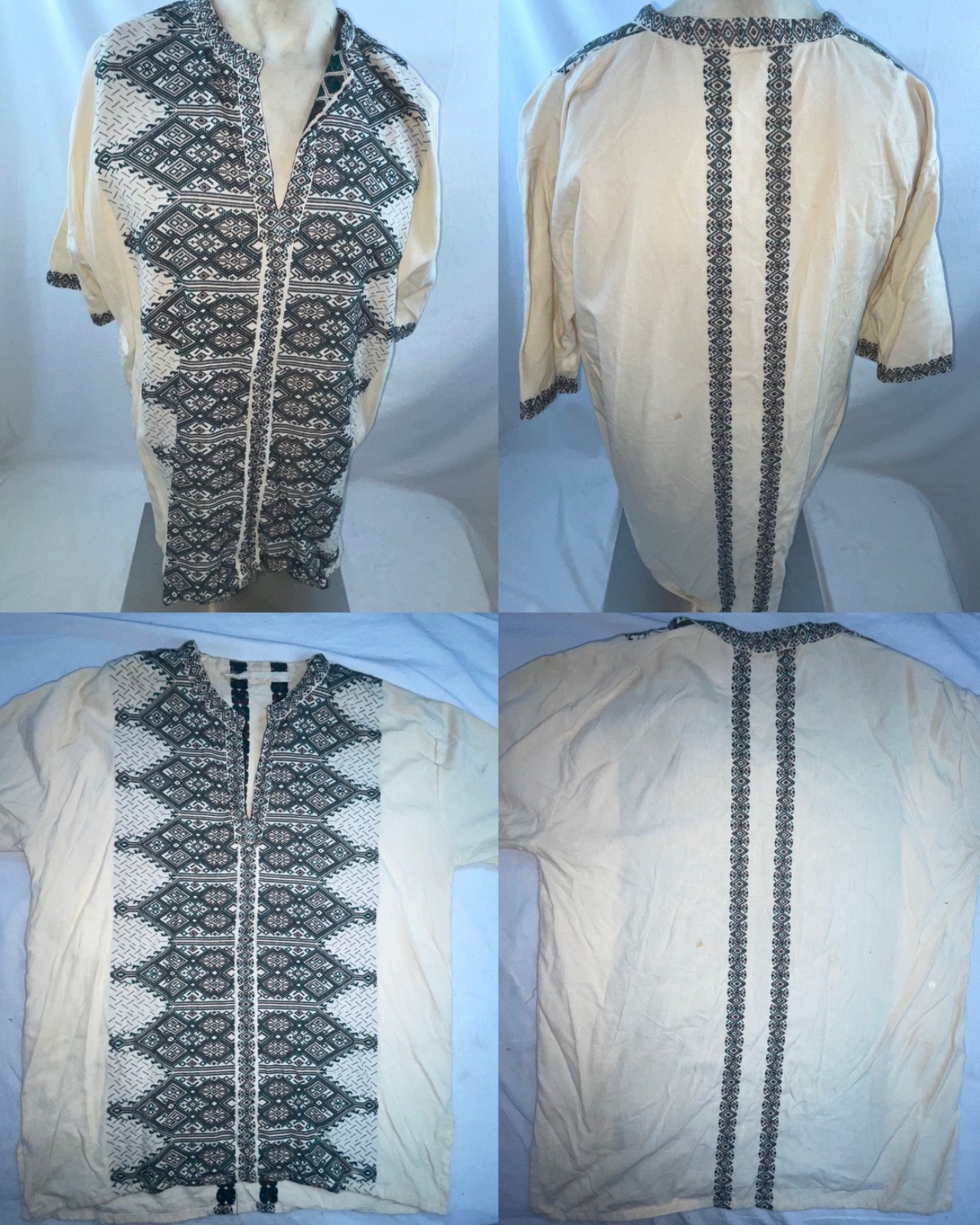 VTG MENS GREEK TUNIC DASHIKI ETHNIC SURF SURFER BEACH CABANA SHIRT