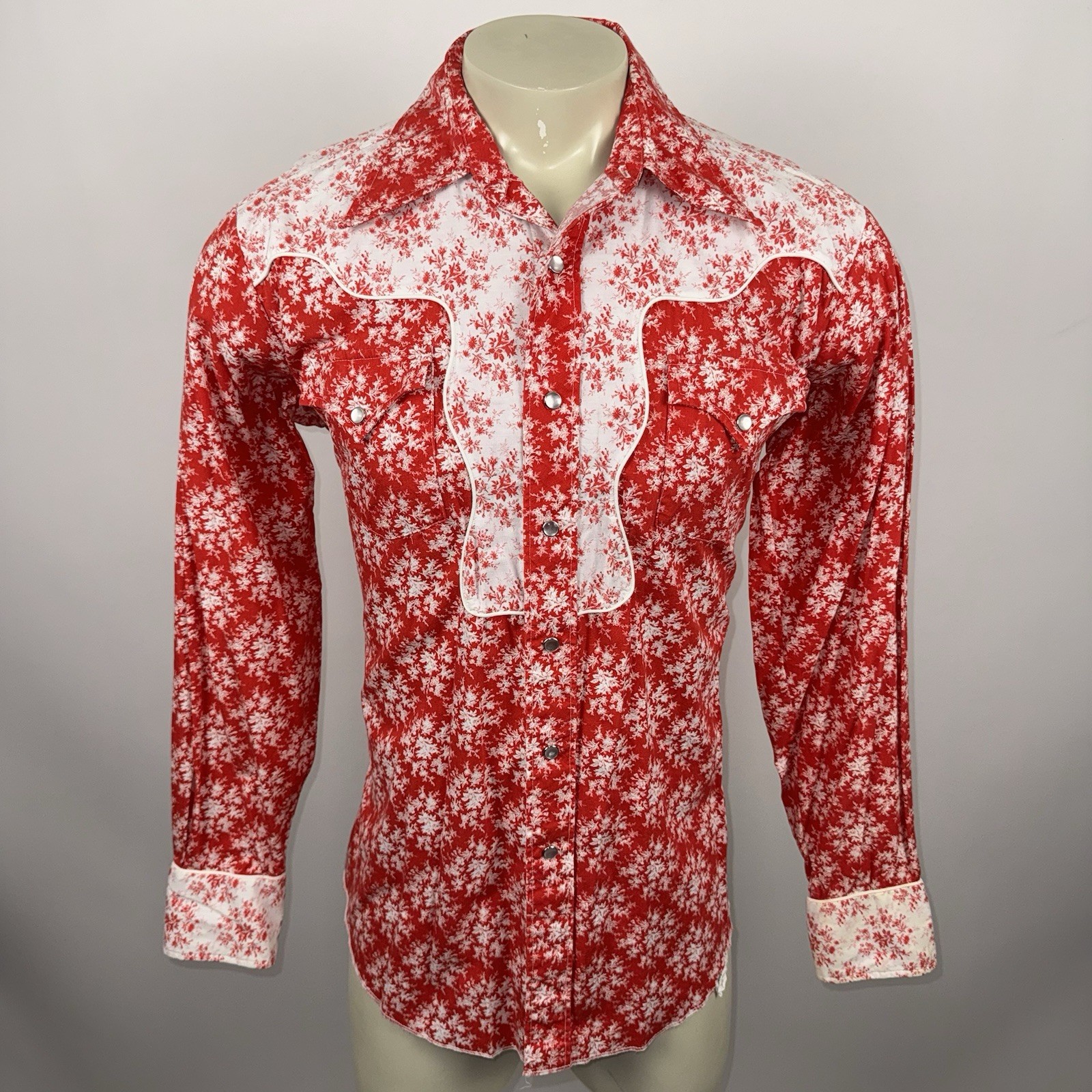 Vtg H Bar C Pearl Snap Shirt Floral Yoke Western Rockabilly 70s XL Mens 17 36