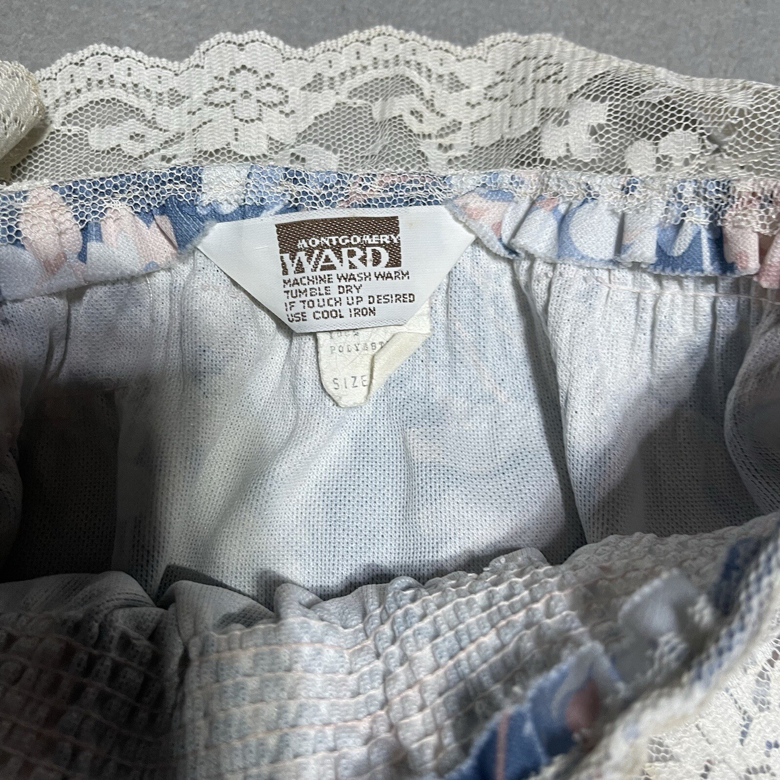 Vintage 70s Montgomery Ward Dress Womens 14 Blue Floral Lace Collared Sleeveless