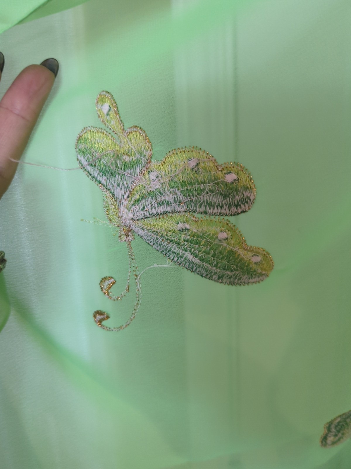 Vtg 70’s Neon Green Dress Butterfly Motive Chiffon Overlay Custom Made Sz 12