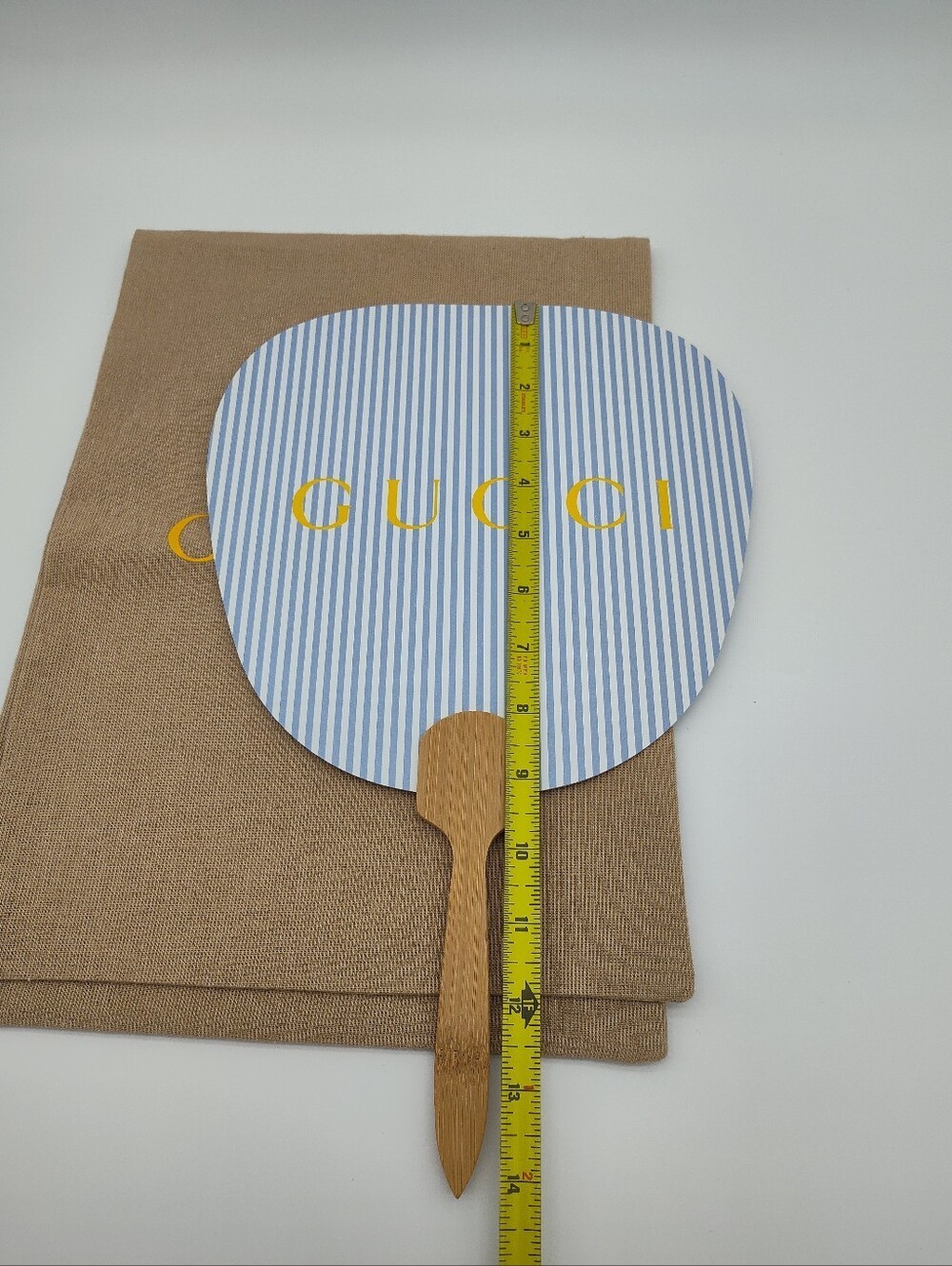 GUCCI 2023 Summer Novelty Fan Japan Limited Edition Rare Blue Stripe Bamboo Fan