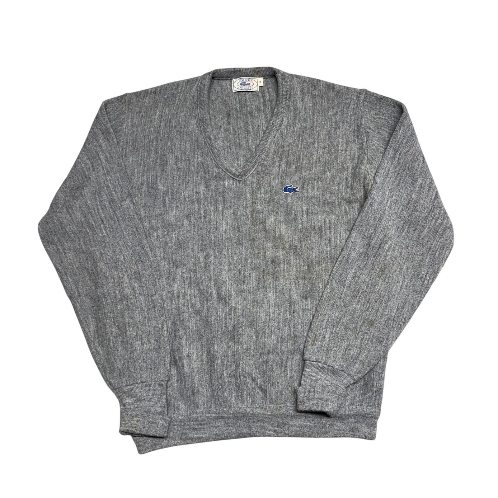 Vintage Izod Lacoste Mens Gray V-Neck Orlon Acrylic Sweater Size M