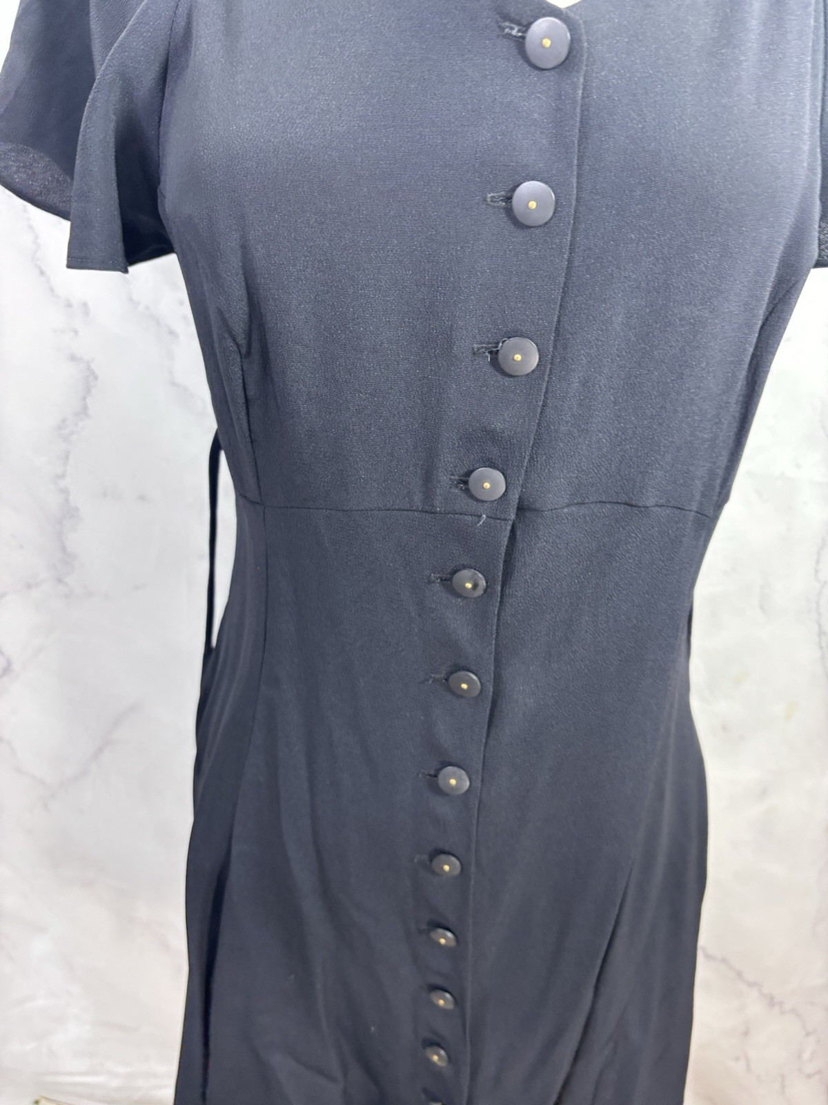 Betsey Johnson 90s USA Dress Sz M Fit Flare Black Punk Goth Emo Button Witchy
