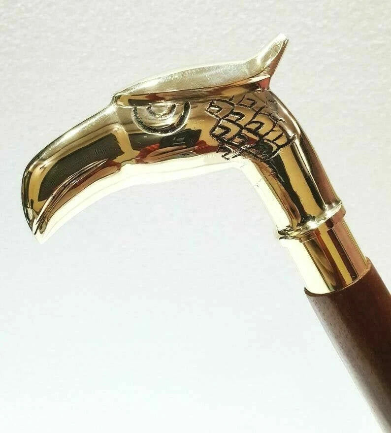 Vintage Solid Brass Eagle Head Handle Style Victorian Wooden Walking Stick Cane