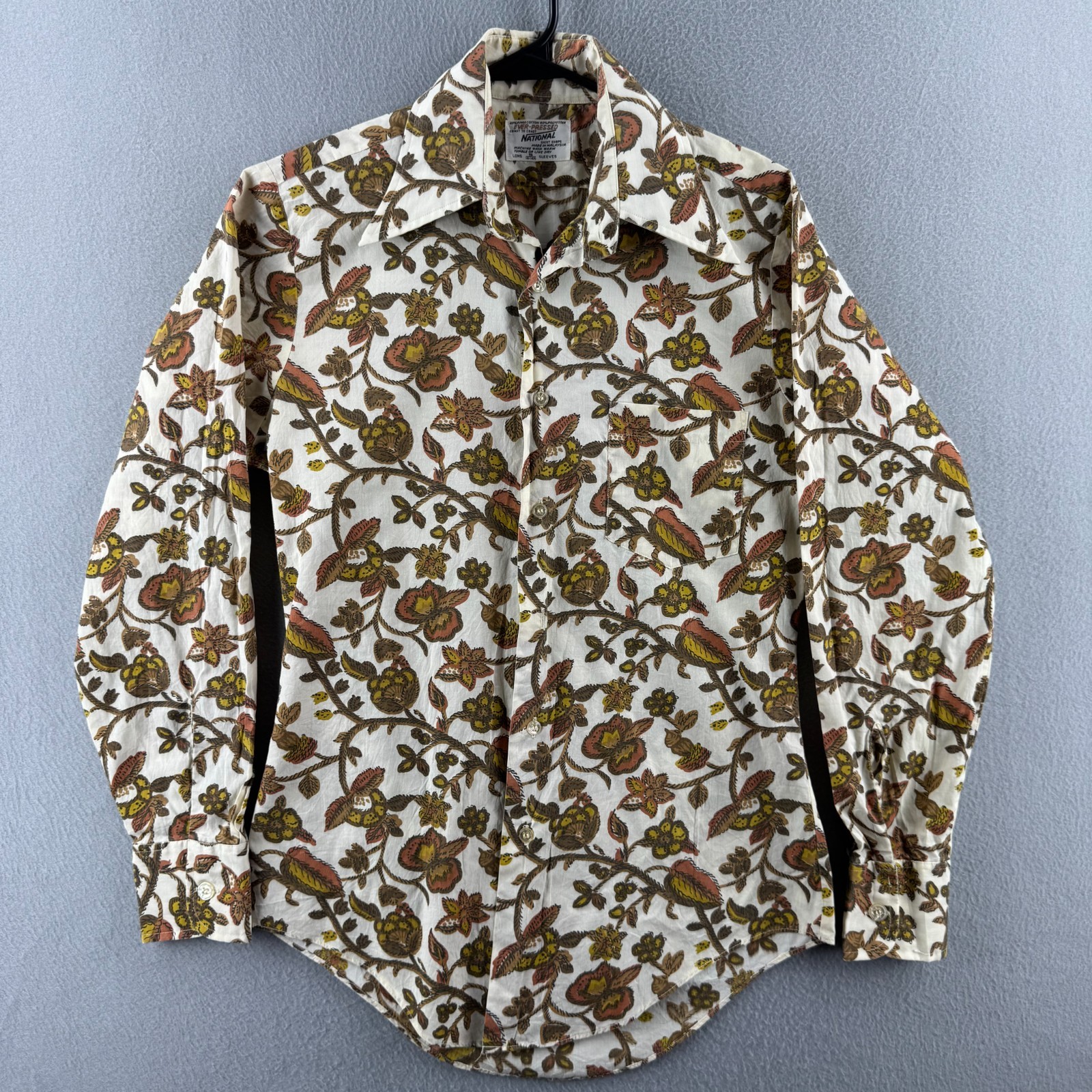 Vintage 70s Disco Shirt Mens Small Cotton Poly Blend National Dagger Collar