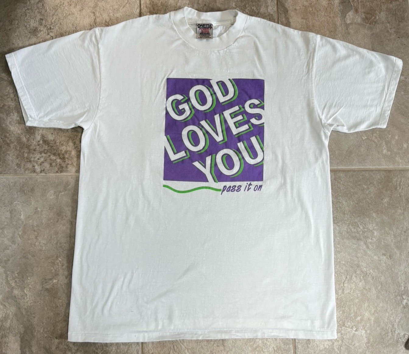 Vintage 90’S Jesus T Shirt ‘God Loves You Pass It On’ Men’s XL