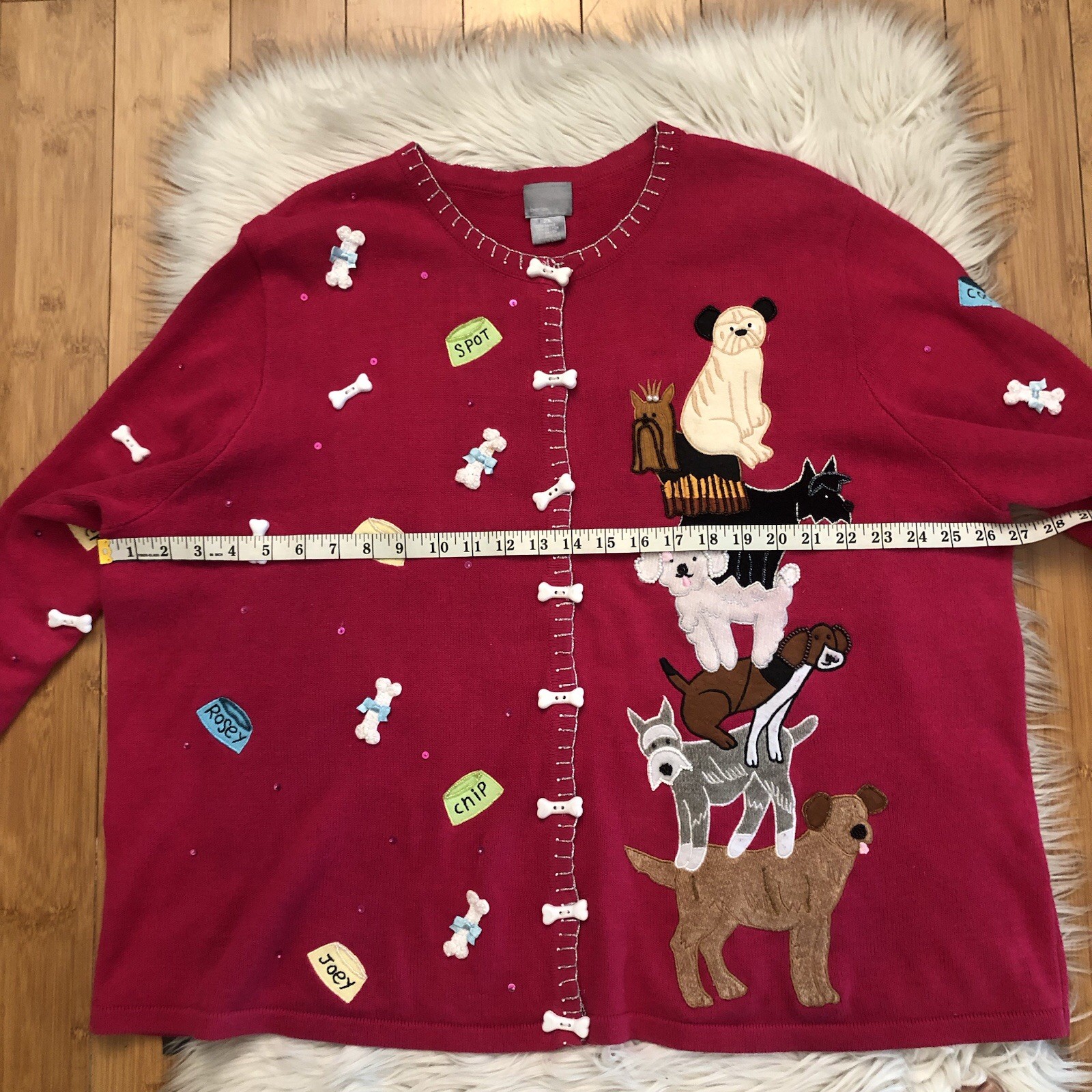 Vintage Berek Dog Show Beaded Embroidered Long Sleeves Fuchsia Sweater size 2X