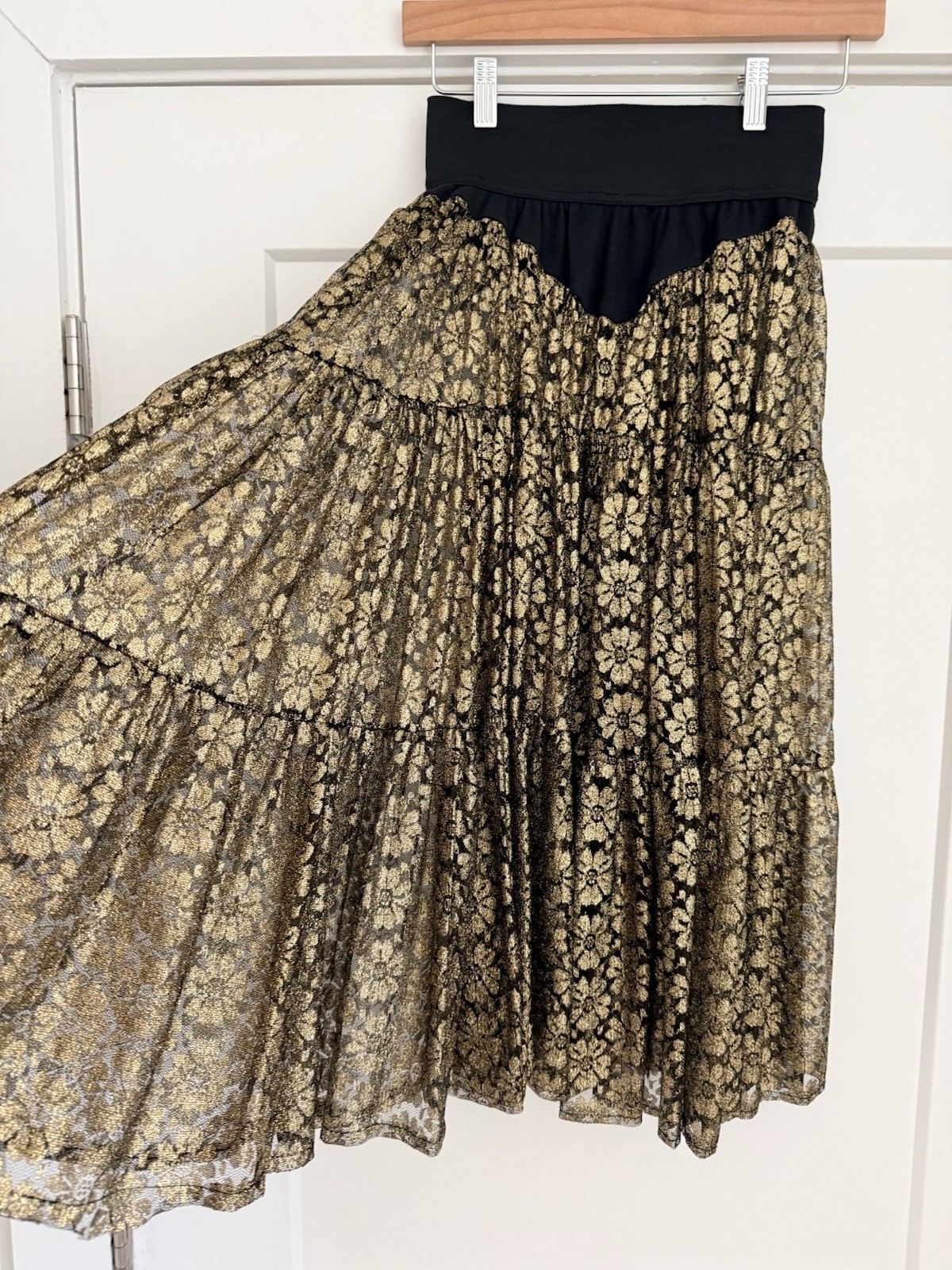 Vintage 80s Especially Betsey Johnson Black & Gold Lace Sheer Skirt NY Punk Rare