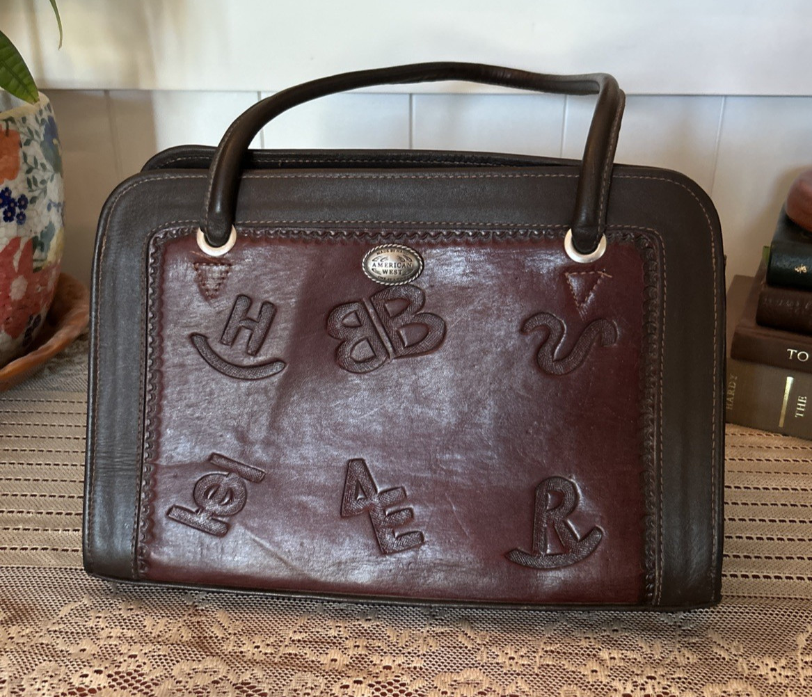 American West Handmade Western Leather Purse Cattle Brands Shoulder Bag