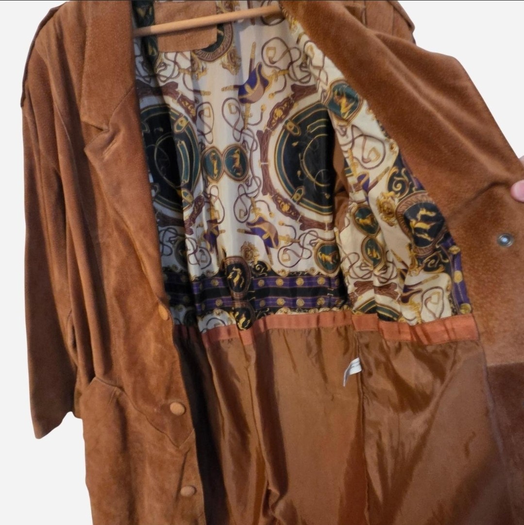 Vintage 70s Tan Suede Genuine Leather Western Duster Coat Jacket M