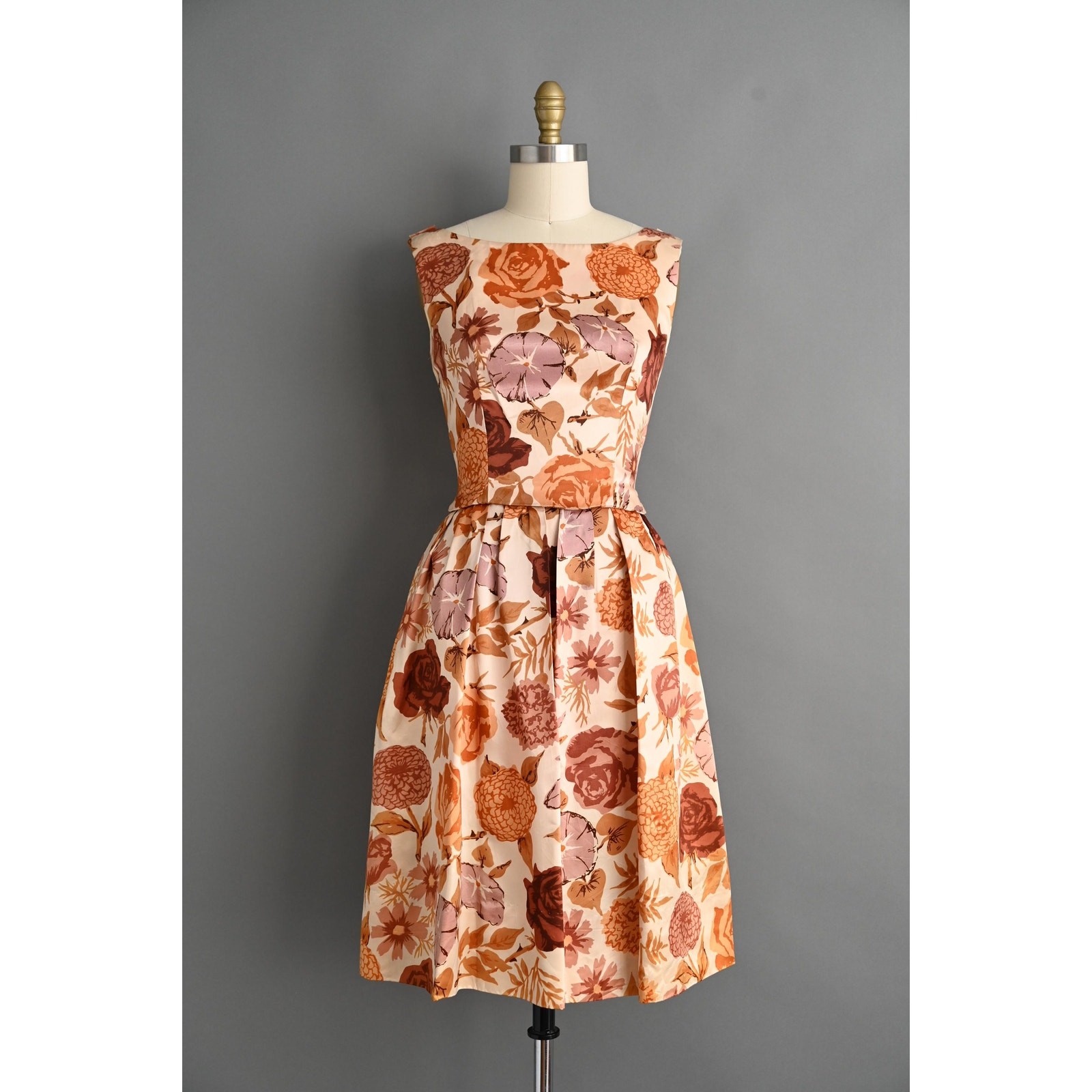 vintage 1950s dress | Gigi Young Satin Floral Print Cocktail Dress | Medium