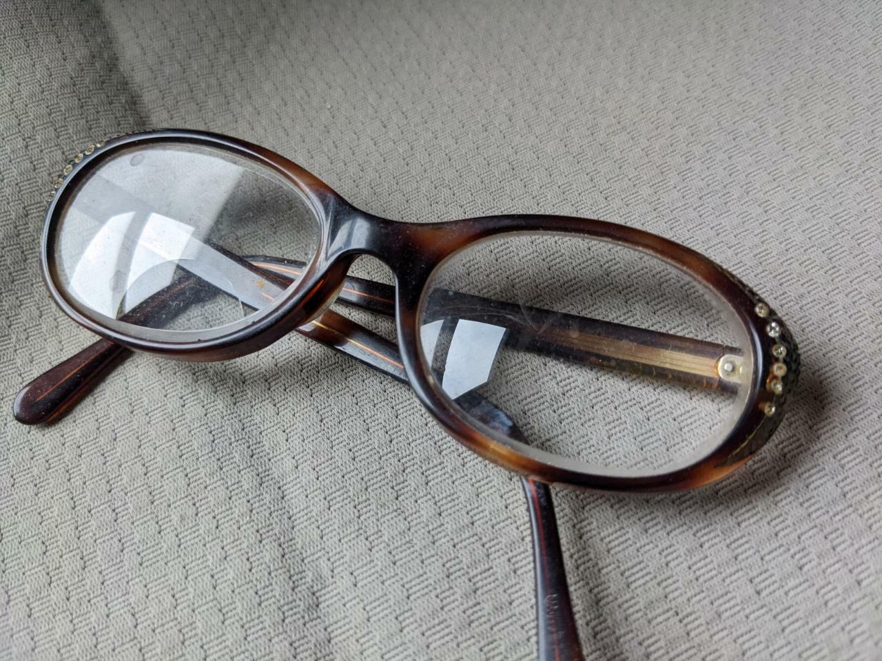 vintage 1950s eyeglasses RHINSTONE tortoise ROCKABILLY womens UOC universal
