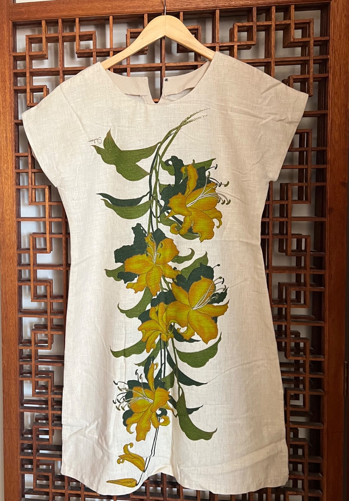 Alfred Shaheen Vintage 1960s Cotton Sundress Shift 40″ bust A line XL