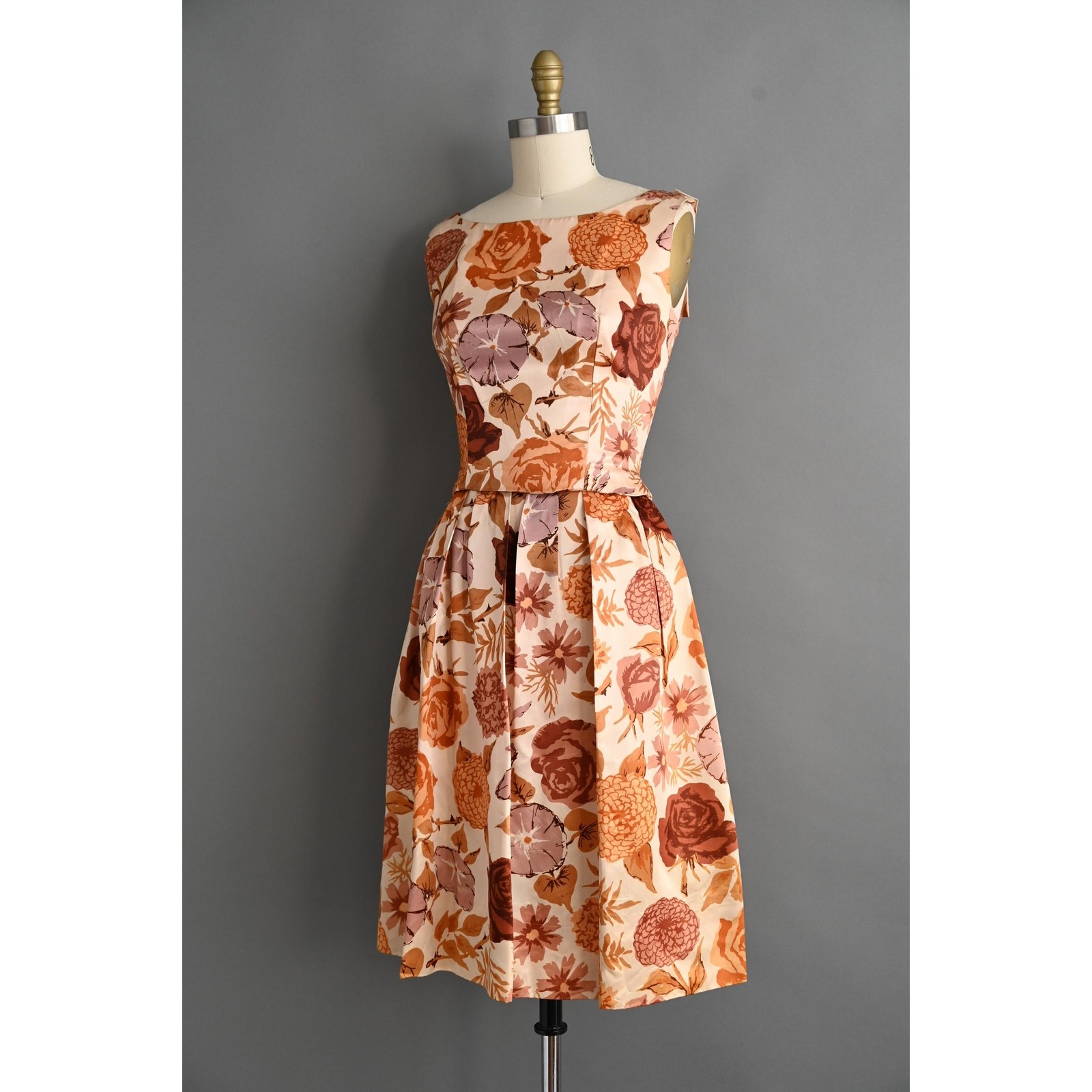 vintage 1950s dress | Gigi Young Satin Floral Print Cocktail Dress | Medium