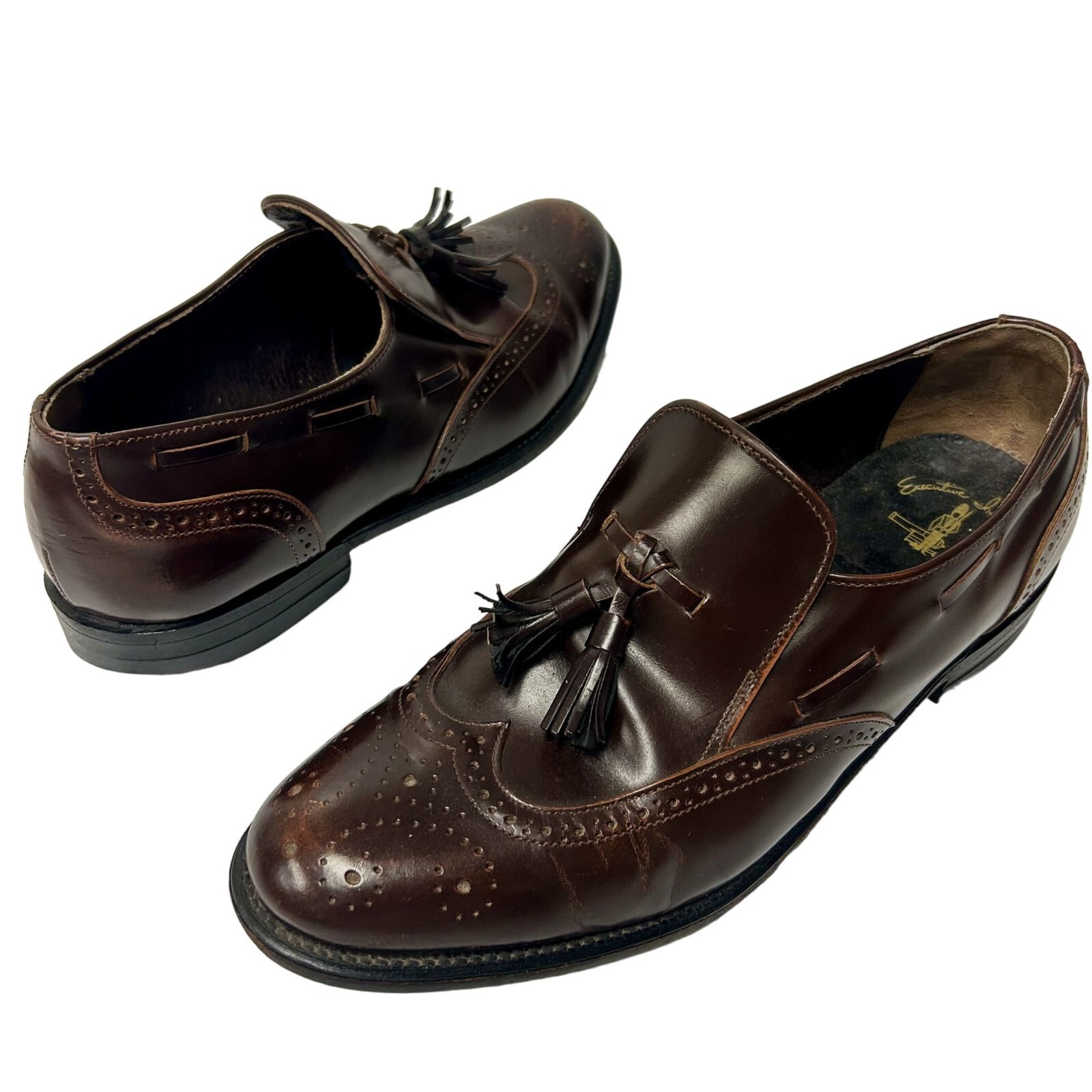 Vtg Executive Imperials Men Brown Leather MoD DRESS Shoe Wing Tip Tassel Loafers