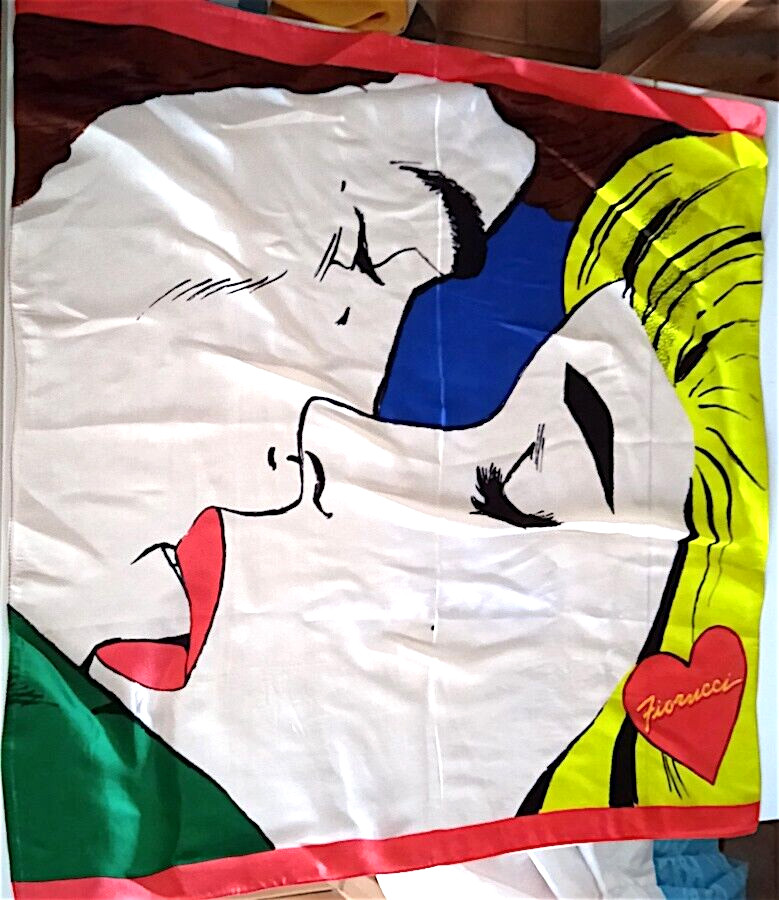 FIORUCCI 70s Italy Lichtenstein Kiss Comic Scarf Maxi Rare Acetate Rare