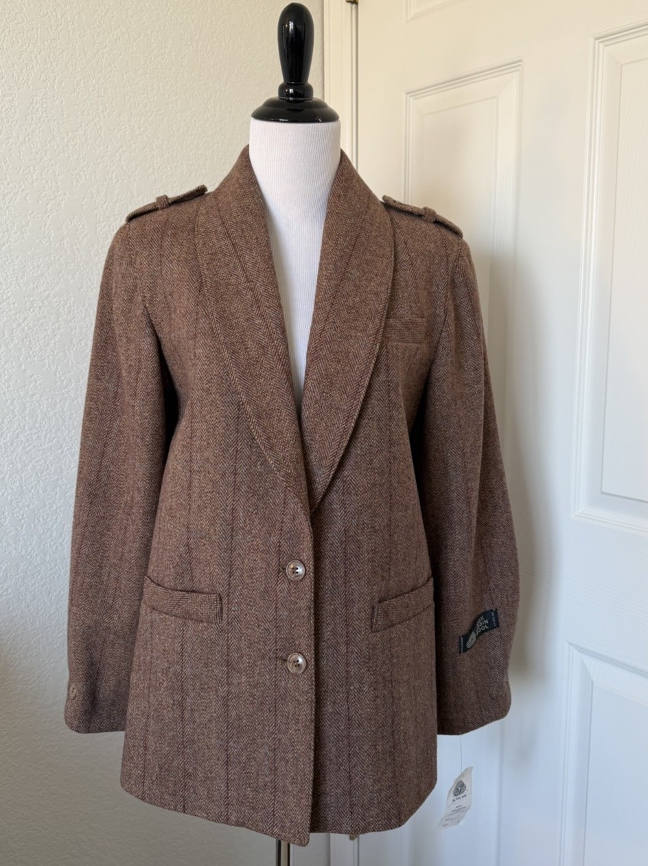 Vintage Casa De Lana Women’s 7/8 100% Virgin Wool Tweed Blazer Brown Lined NWT