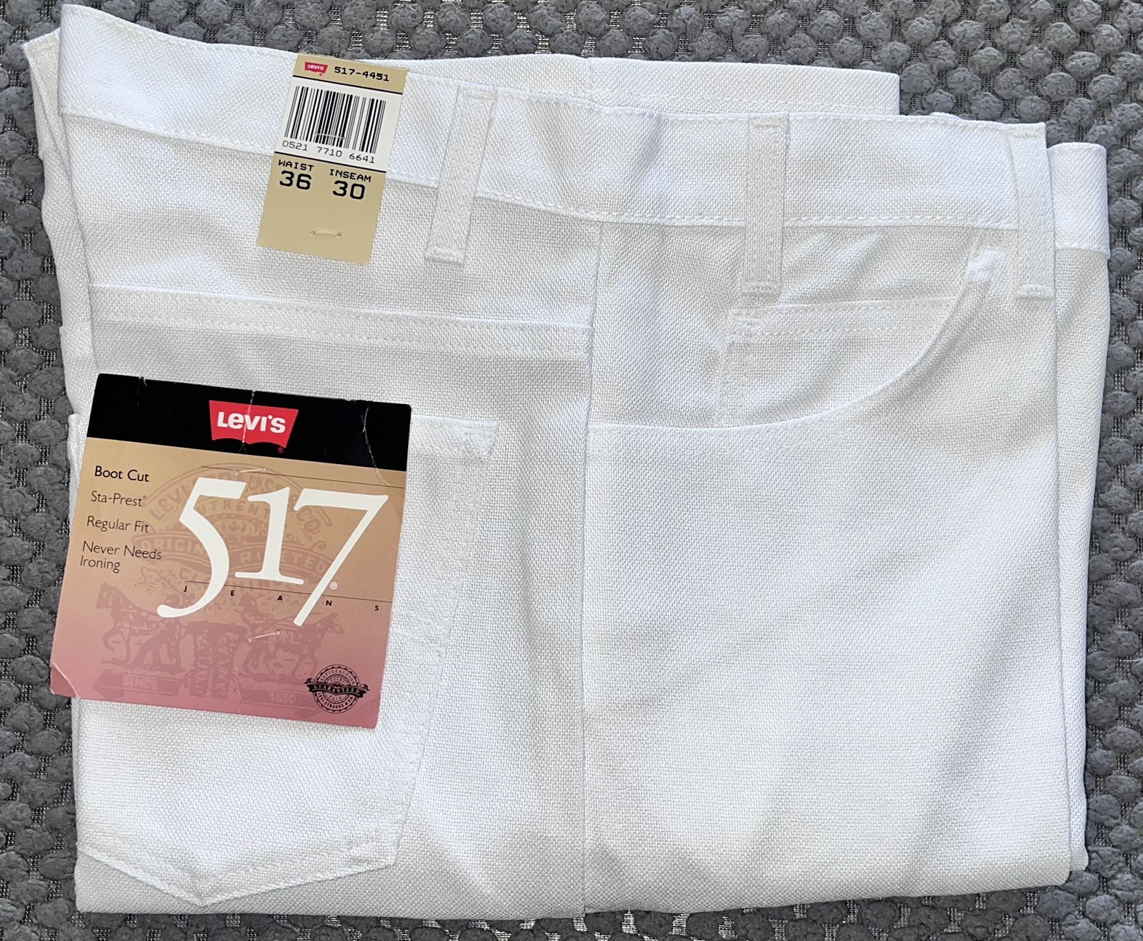 Vintage Levi’s Sta-Prest 517 White 36 30 Made in USA 1980s Rare Boot Cut
