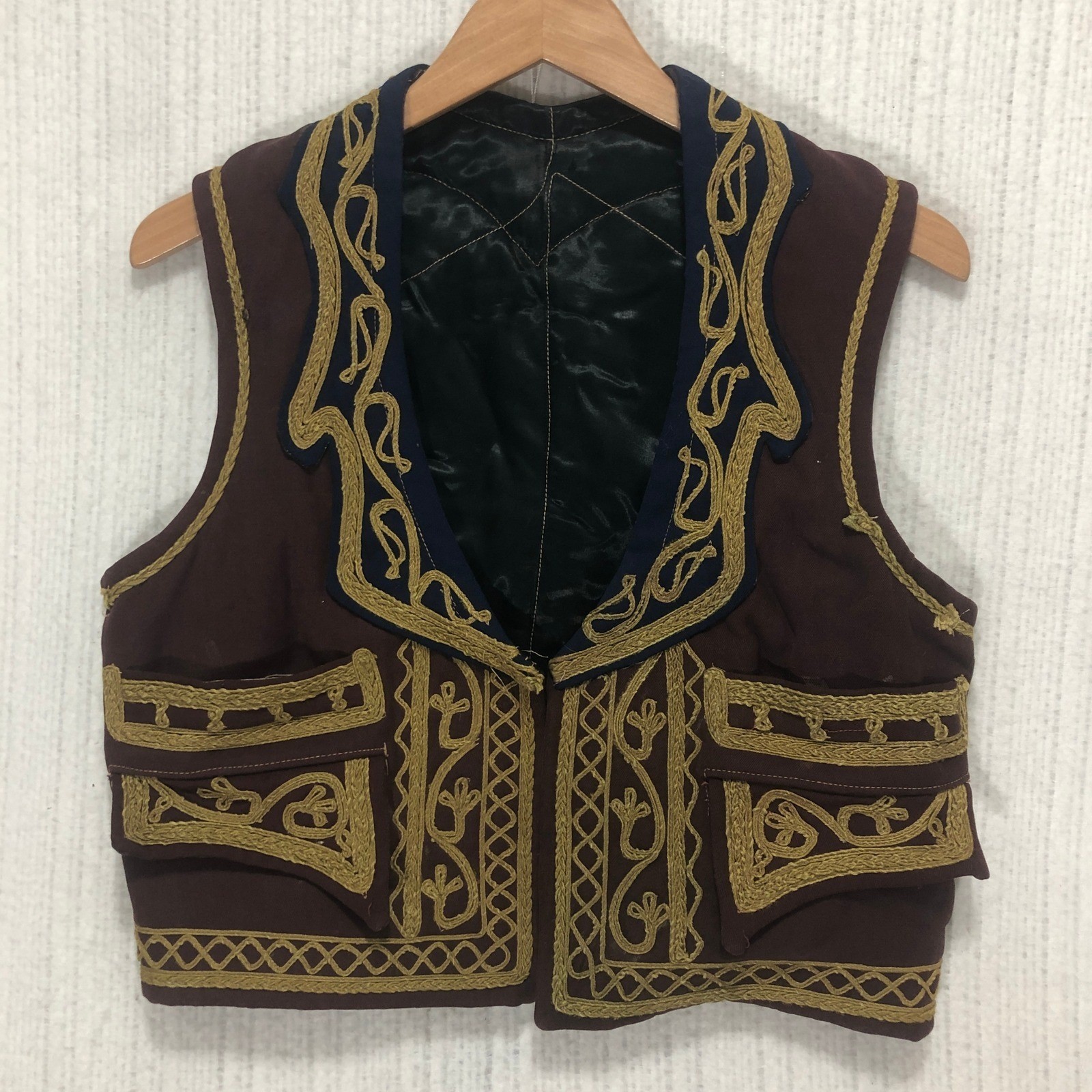 Vintage Embroidered Folk Vest Gold Braid Couching Balkan Greek Ottoman Waistcoat