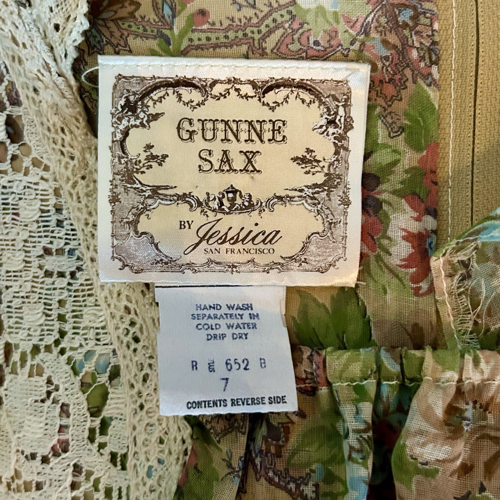 VTG 1970s XS Gunne Sax Grail Lace Hooded Floral Prairie Maiden Dress Sz 7