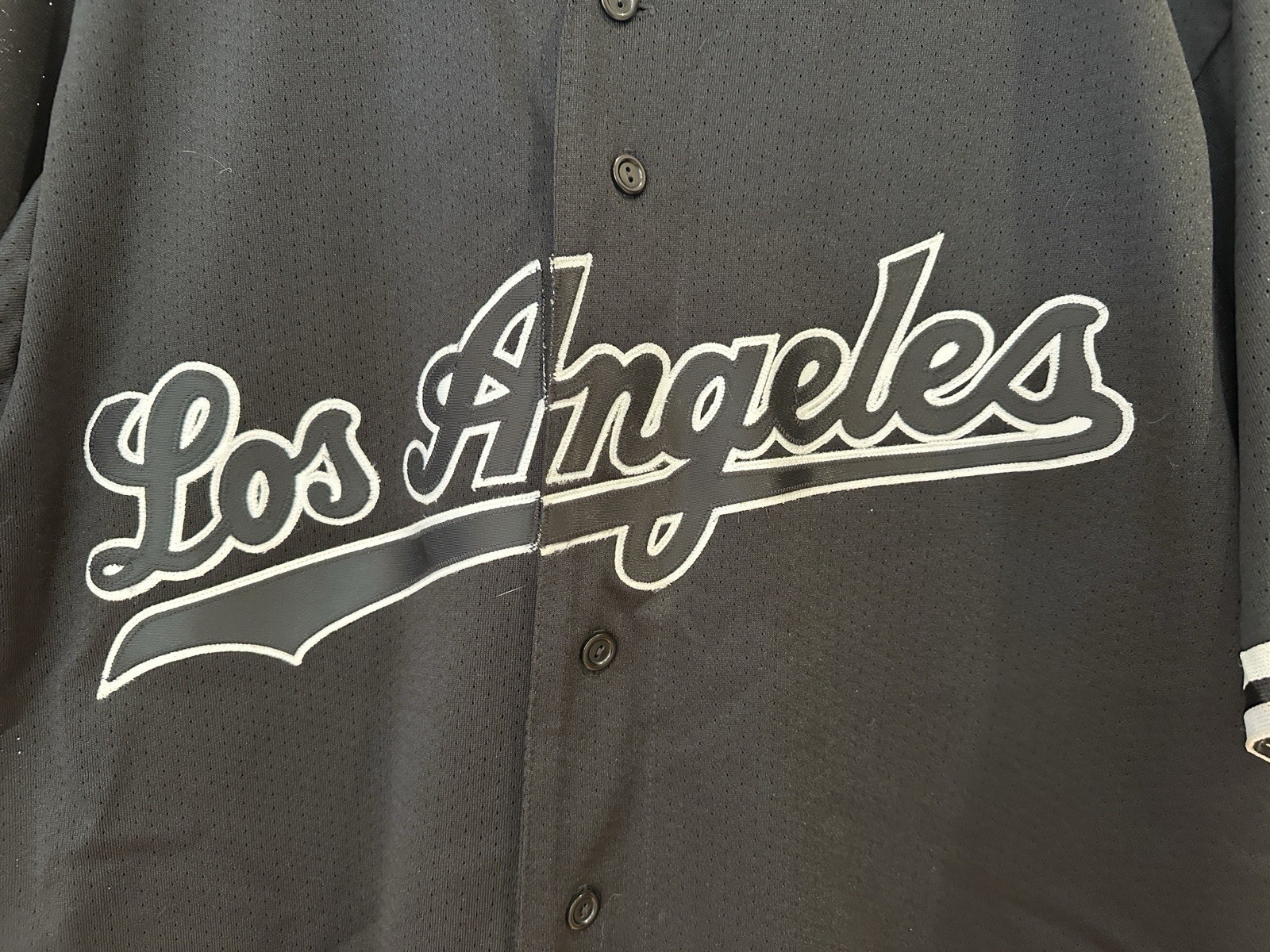 VINTAGE 90s LA DODGERS MAJESTIC BLACK MESH FASHION JERSEY MADE IN USA SIZE L