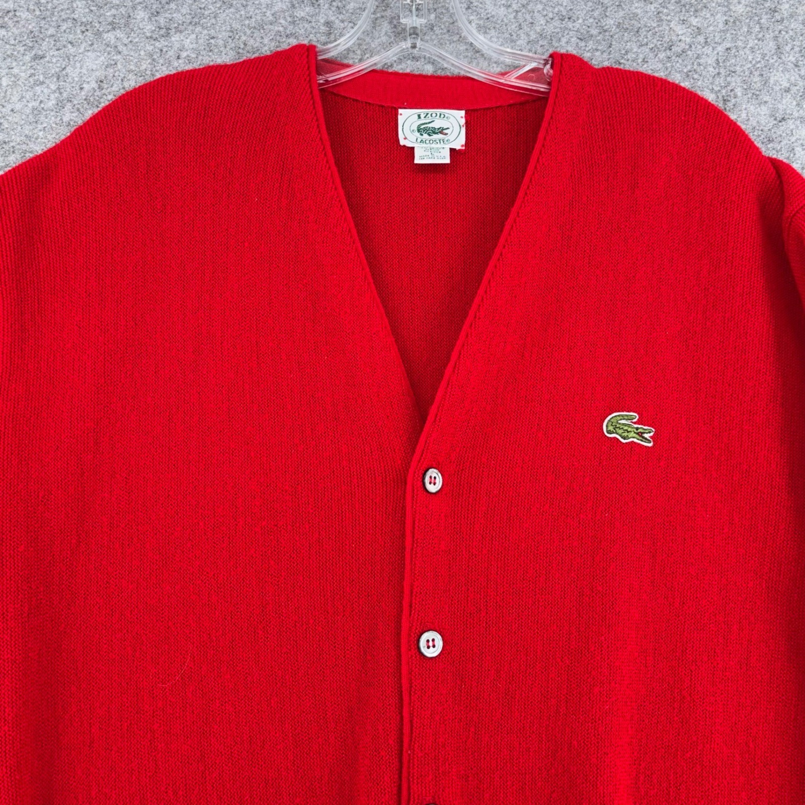 Vintage Izod Lacoste Red Cardigan Sweater Mens Large Orlon Acrylic Made in USA