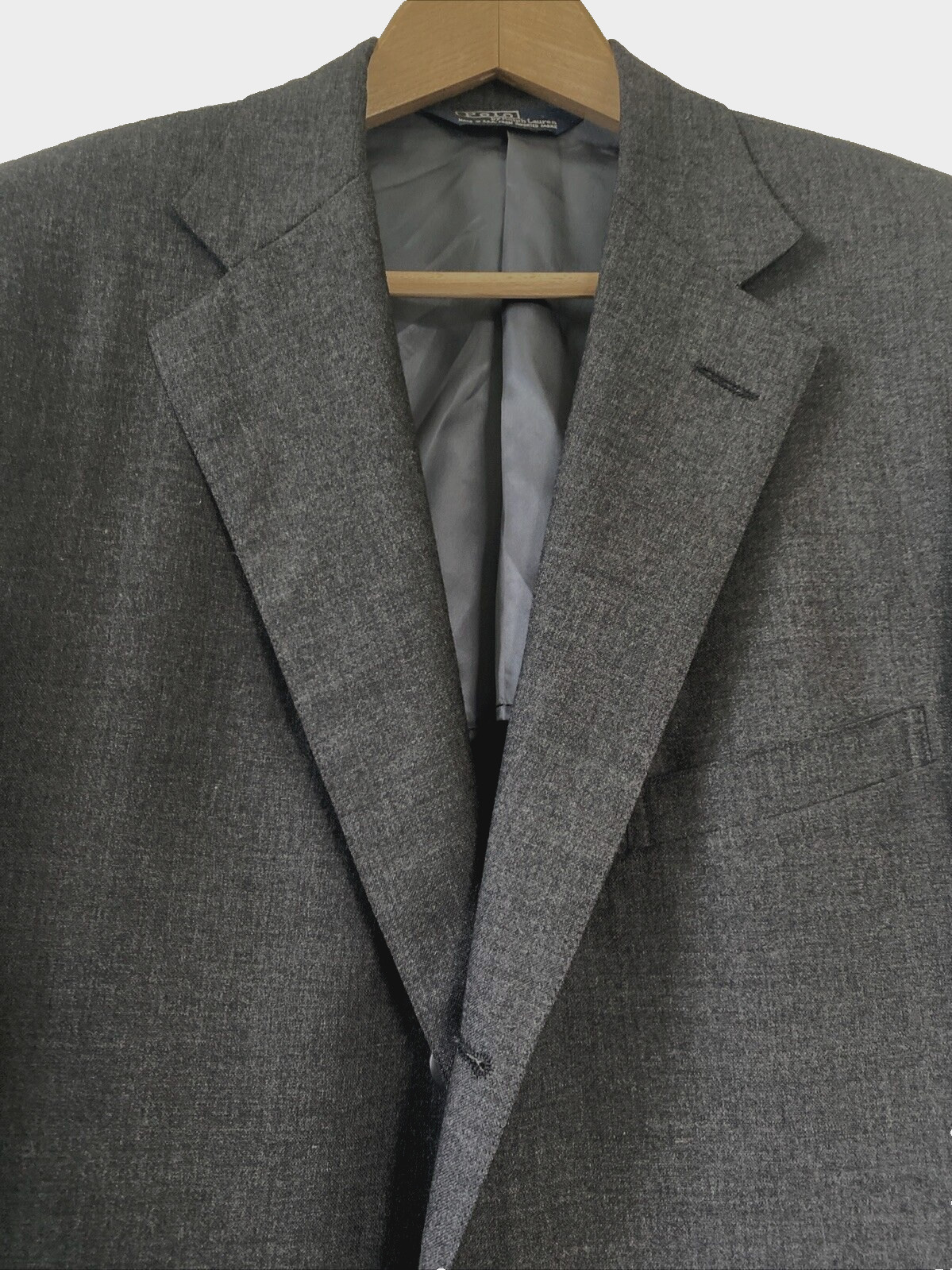 POLO Ralph Lauren Vtg 80s 90s 3 Roll 2 Gray Wool Flannel Jacket 41L Blazer