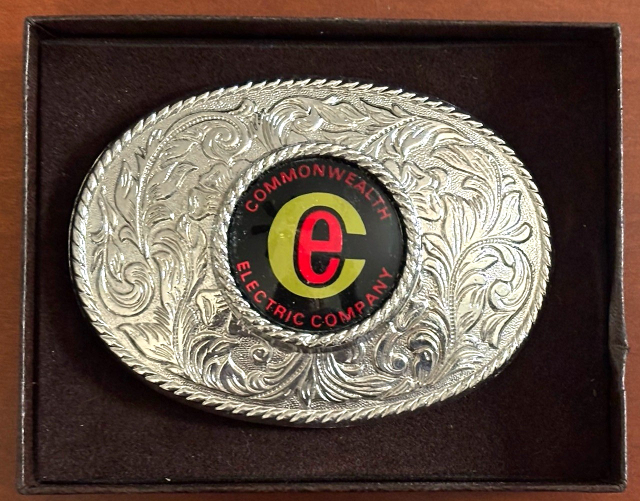Vtg Commonwealth Electric Company Belt Buckle Chrome Silver Tone