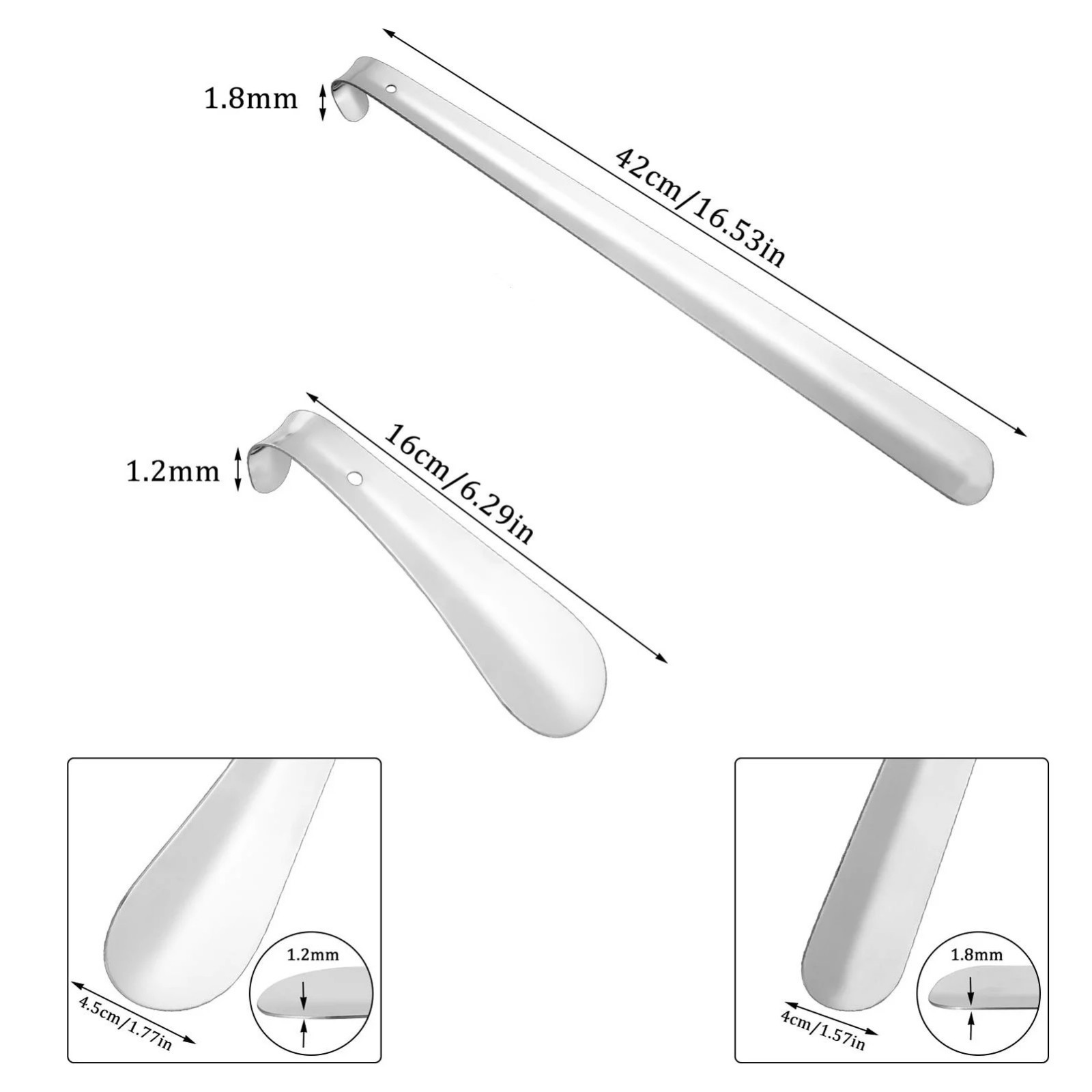 2 PACK Extra Long Handle Shoe Horn Stainless Steel Metal Shoes Remover Shoehorn
