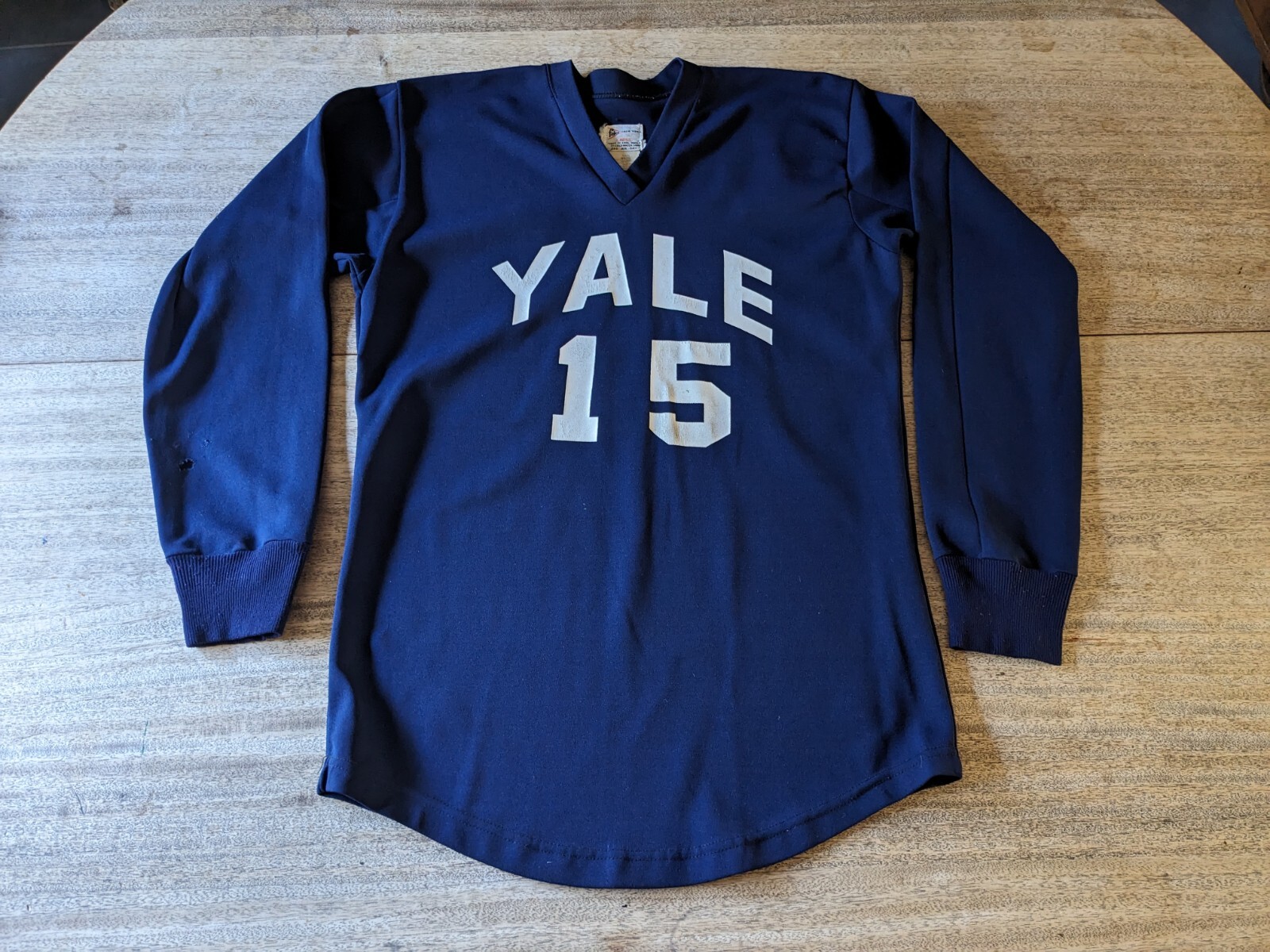 Rare Vintage 50s-60s FELCO Yale Jersey. Blue KNIT NYLON Long Sleeve L SHIRT