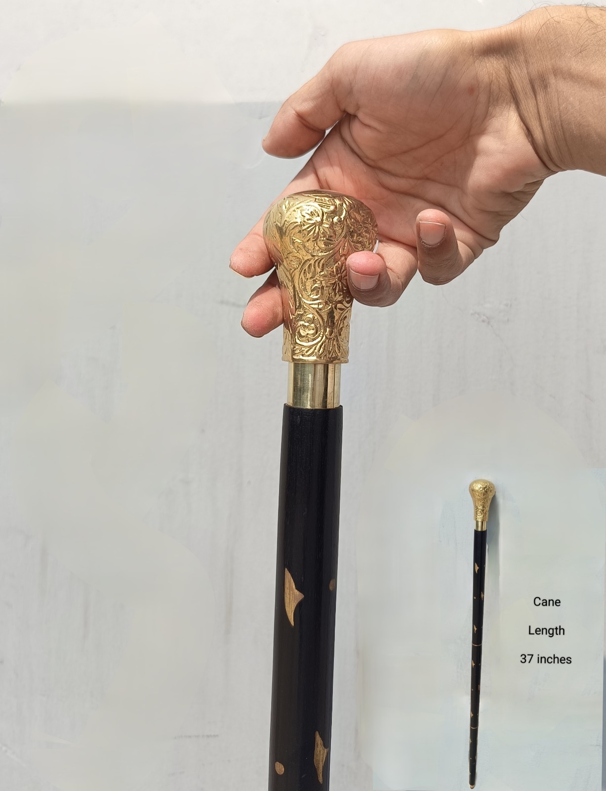 Floral Brass Ornate Handle Walking Cane 37 in, Floral Walking Stick, Cane Handle