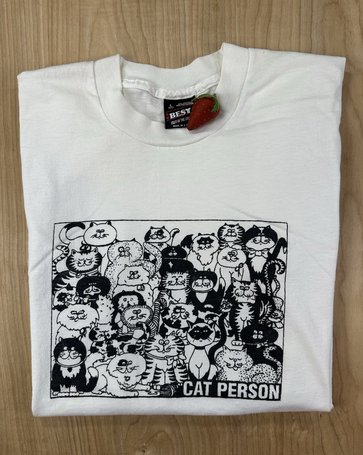 vintage 90’s CAT PERSON t shirt LARGE screen stars best ILLUISTRATION cute NORM