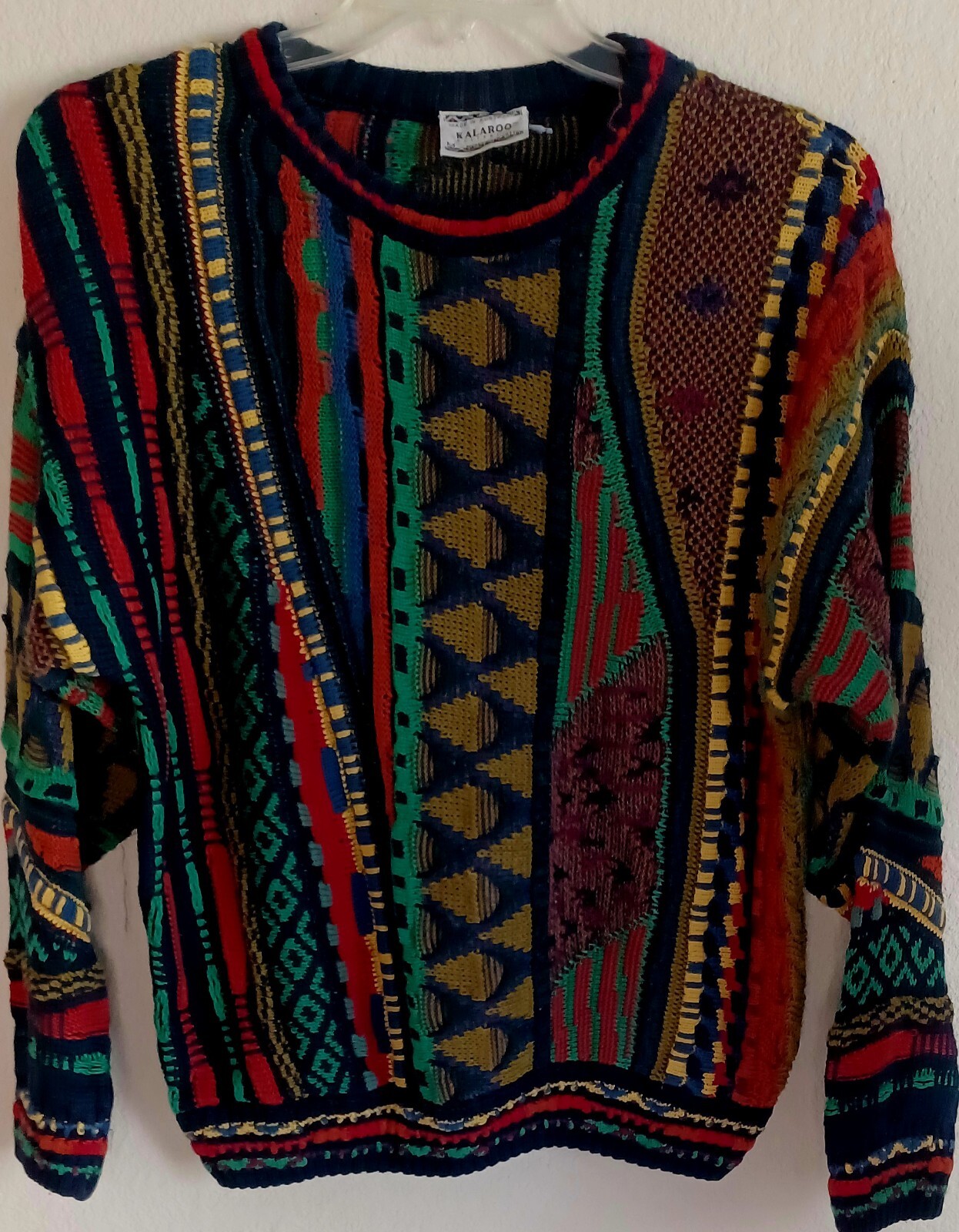 VINTAGE KALAROO MEDIUM 3-D BLACK MULTI-COLOR COOGI STYLE COSBY SWEATER AUSTRALIA