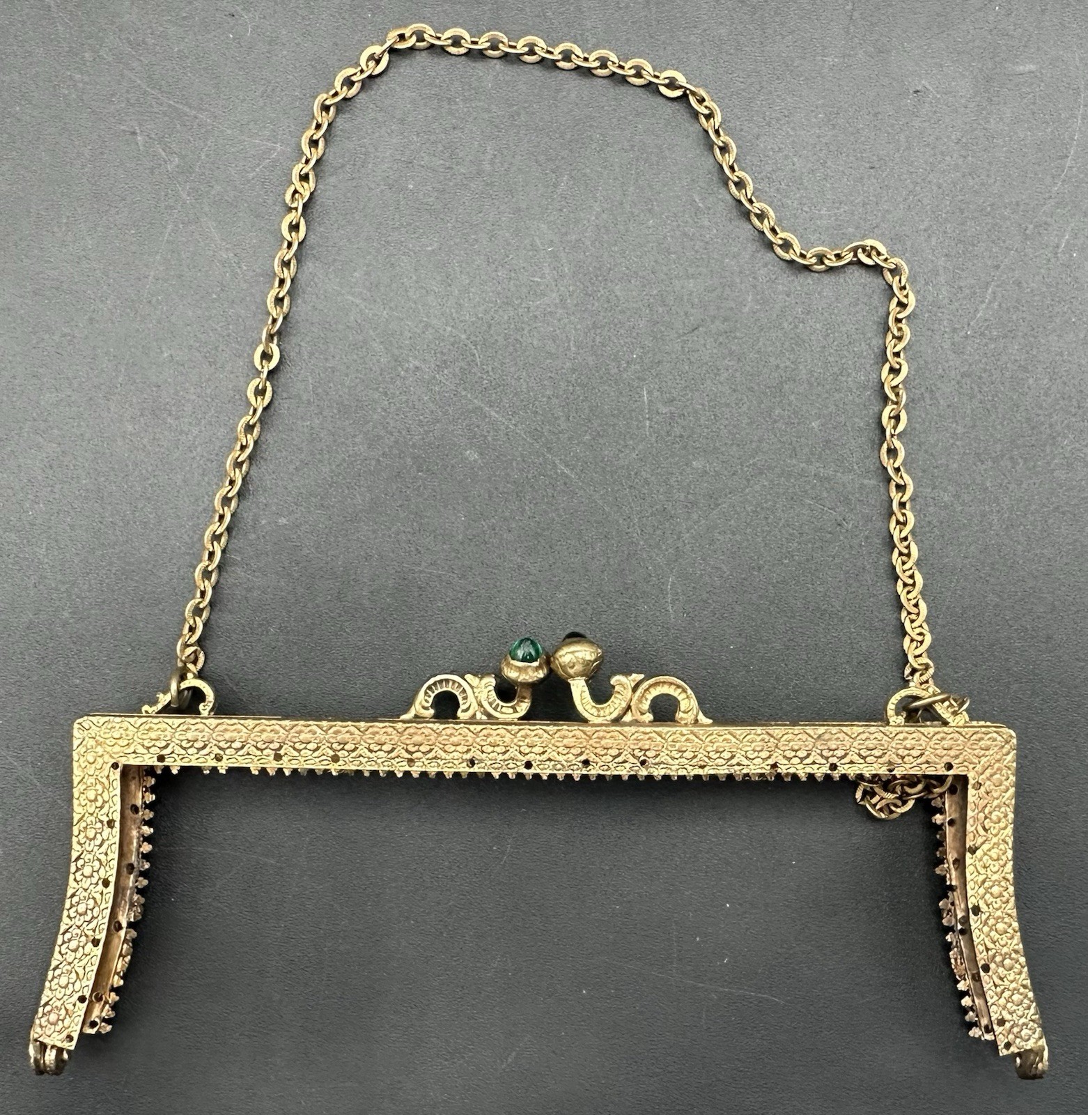 Antique Neiger Brothers Czech Brass Rhinestone Enamel Purse Frame Edwardian