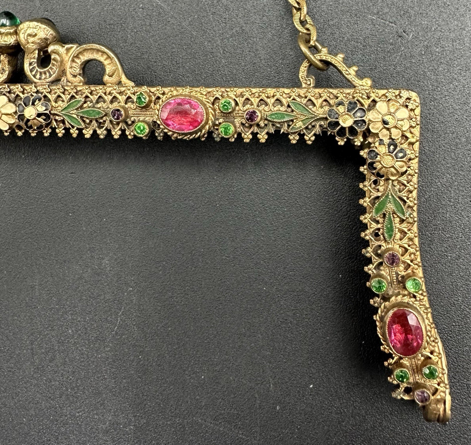 Antique Neiger Brothers Czech Brass Rhinestone Enamel Purse Frame Edwardian