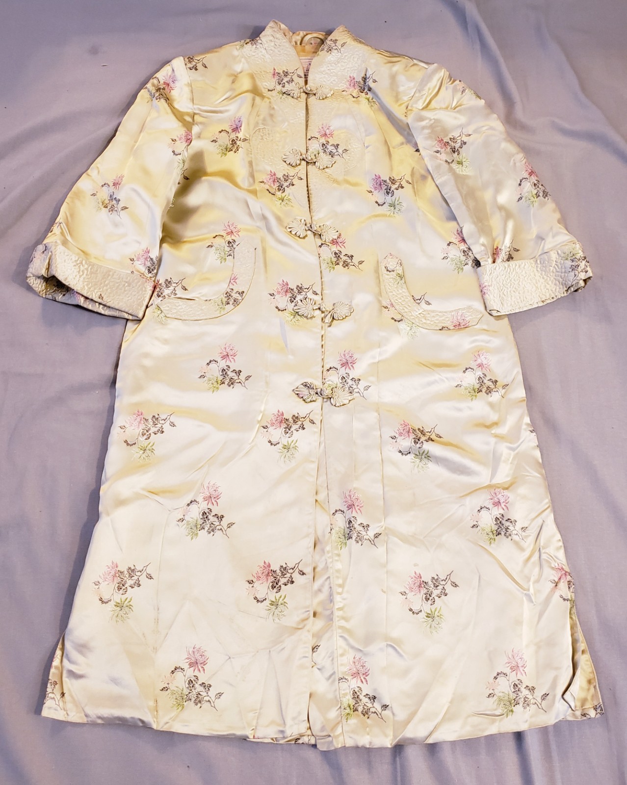 Vintage Chinese Floral Satin Jacket Gold Peony Brand Women’s Size. 38