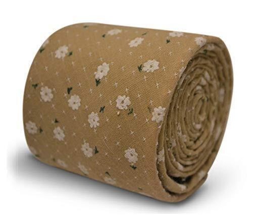 mens tie light coffee brown beige with white floral design by Frederick Thomas