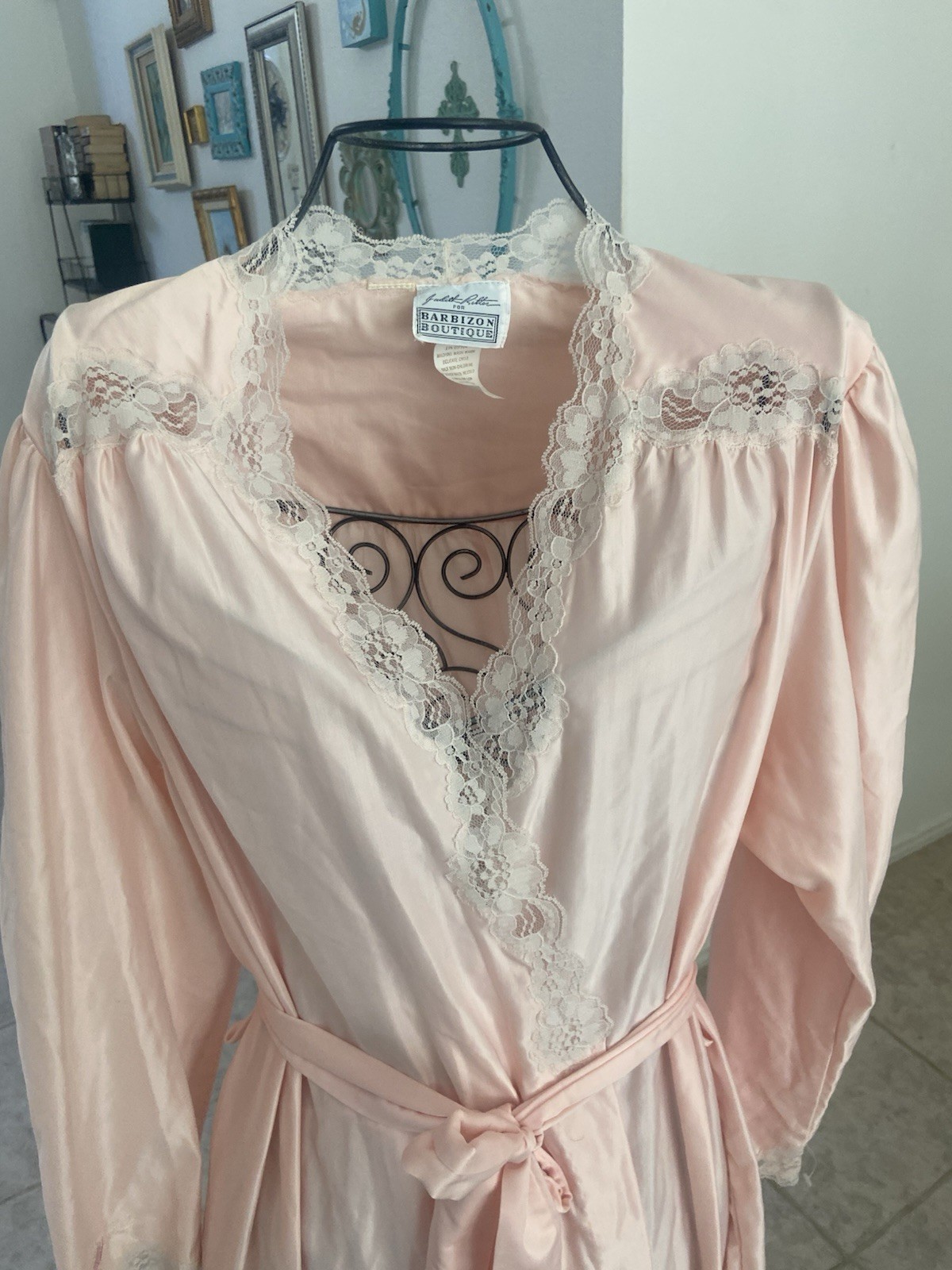 Vtg Judith Ritter Barbizon Boutique Pink Robe Lace Hollywood Regency Wedding