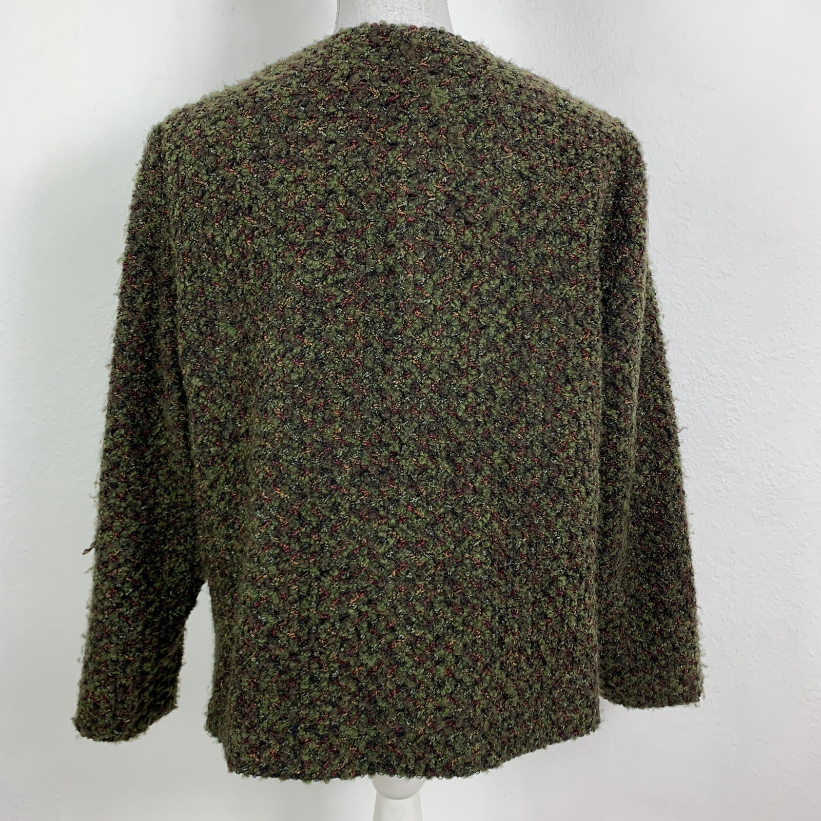 Vintage Cardigan Jacket Requirements 10 Boucle Button Top 3/4 Sleeve Green Brown