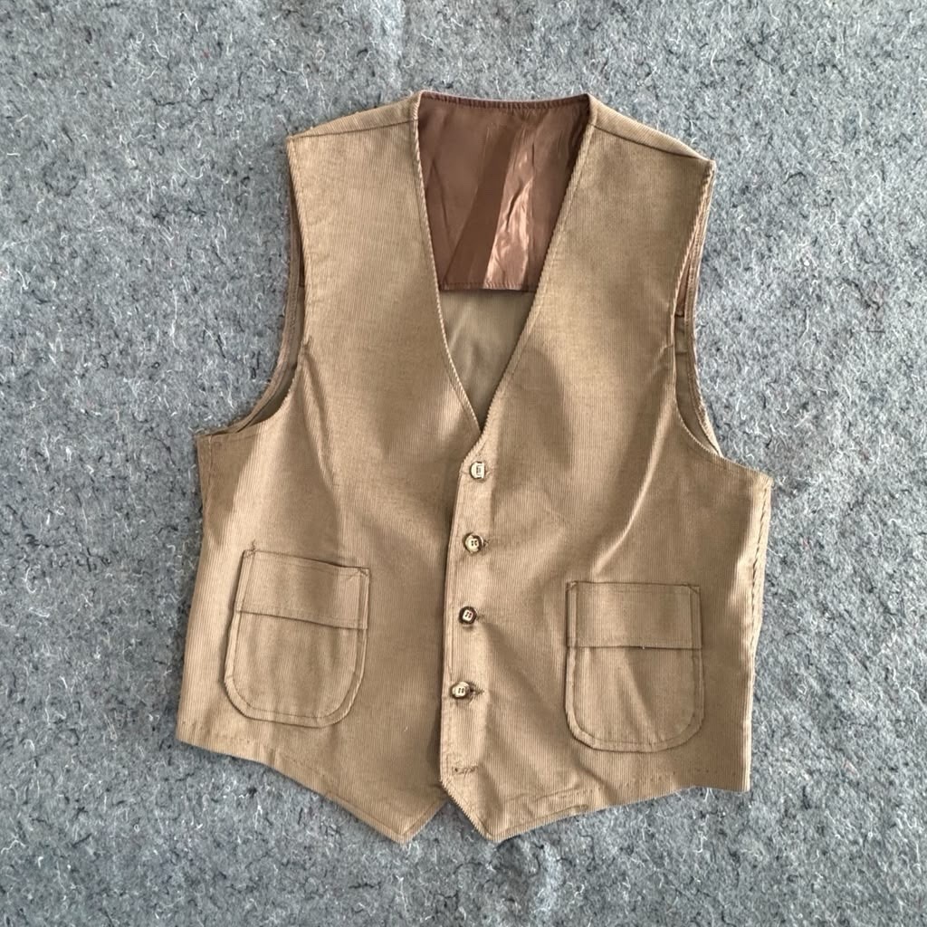 Vintage Harris Slacks Corduroy 2 Piece Set Vest Pants Tan 70s 80s Suit Mens M L