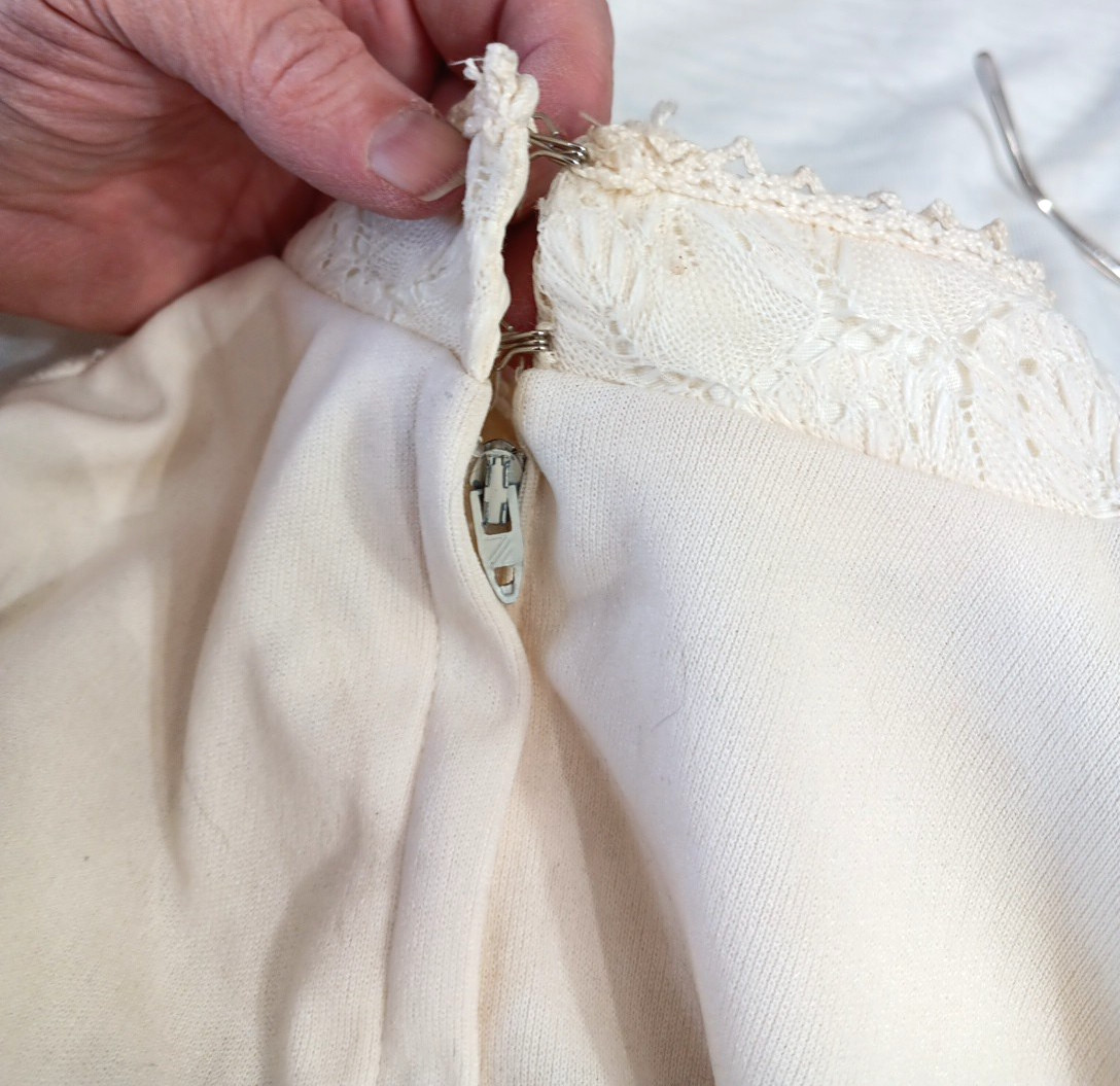 70s Maxi Lace Bodice Empire Waist Cream Crocheted Trim Handmade Wedding Vintage
