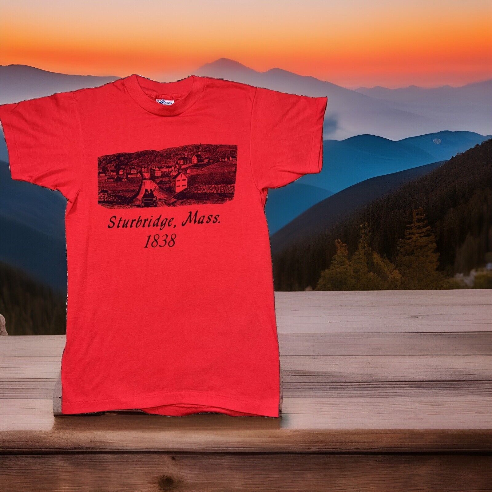 Original Vintage 1980S Sturbridge Mass T-Shirt Red Sm Hanes USA