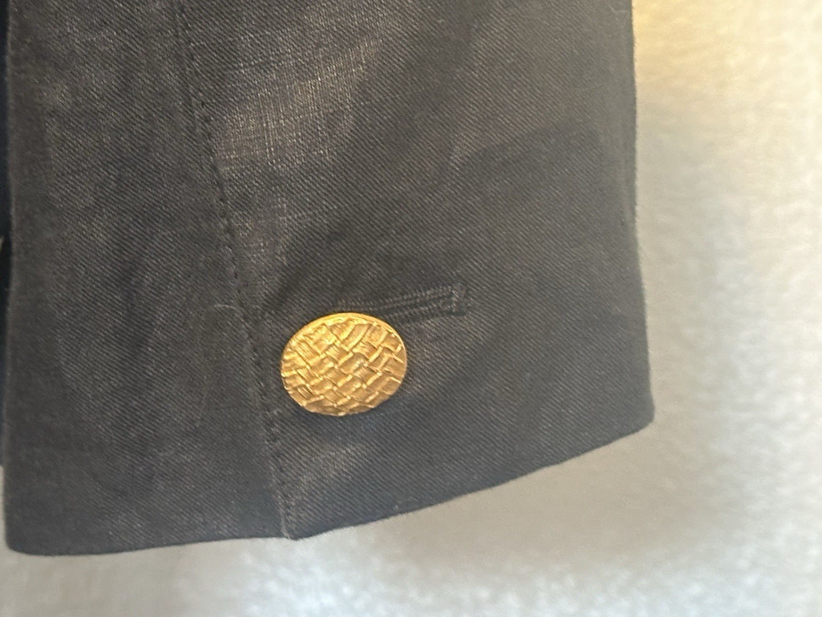 VTG ESCADA Margaretha Ley SZ.40 M Black 100% Linen Gold Button S/S Jacket Blazer