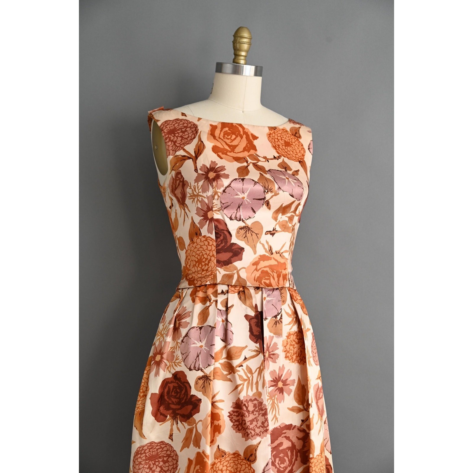 vintage 1950s dress | Gigi Young Satin Floral Print Cocktail Dress | Medium