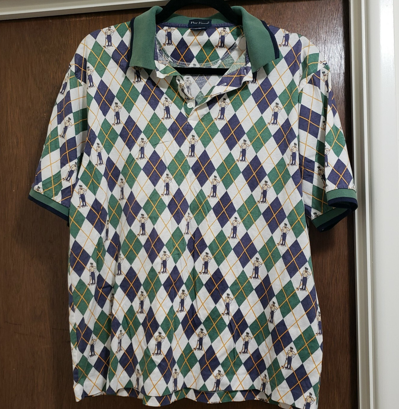 Vintage Mens PAR FOUR Golfer Polo button down SIZE LARGE Polo shirt Cotton
