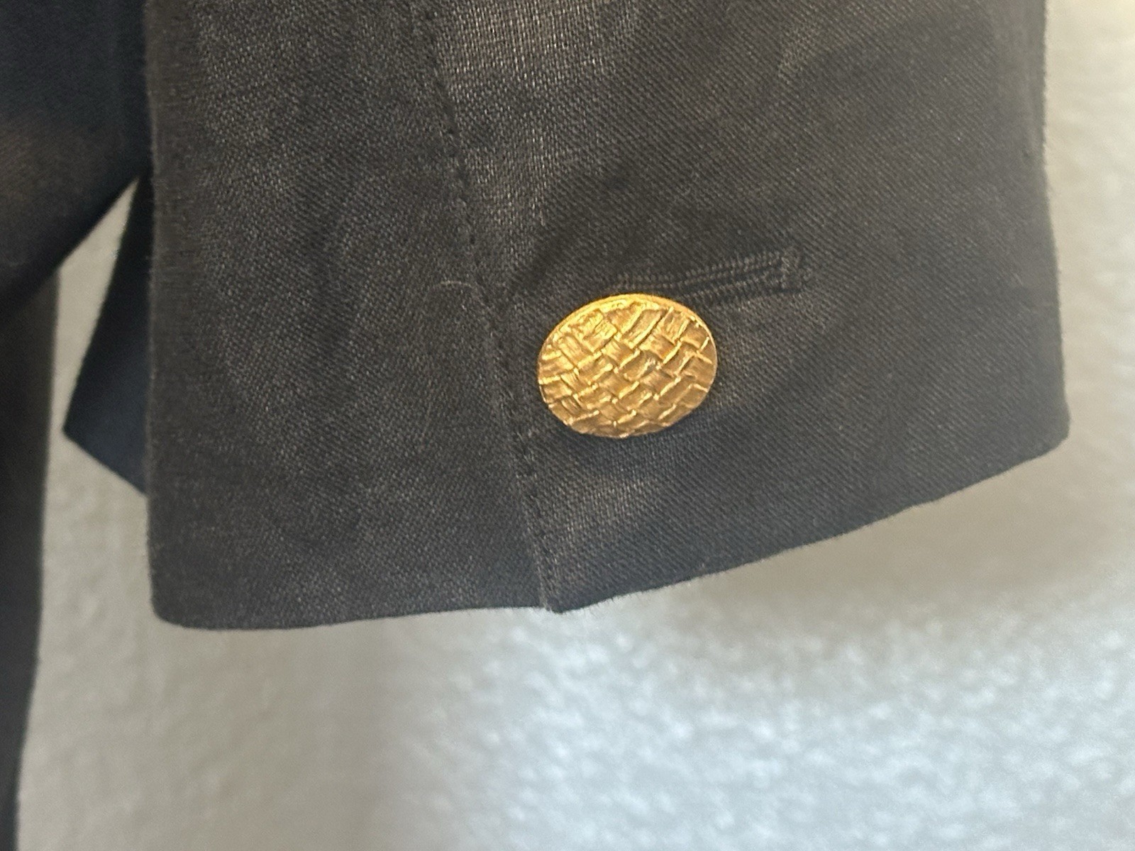 VTG ESCADA Margaretha Ley SZ.40 M Black 100% Linen Gold Button S/S Jacket Blazer