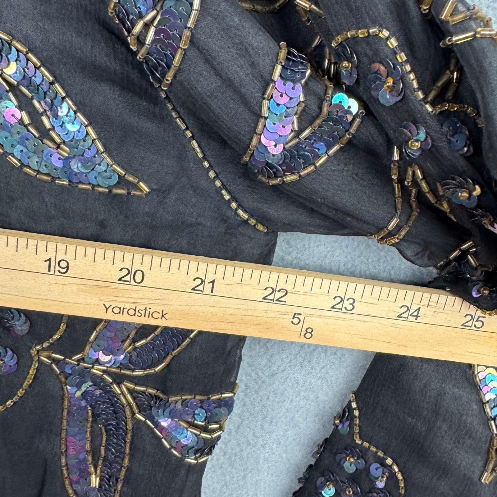 Scala Vintage 100% Silk Beaded Sequin Floral Blouse Black Iridescent Plus 1X