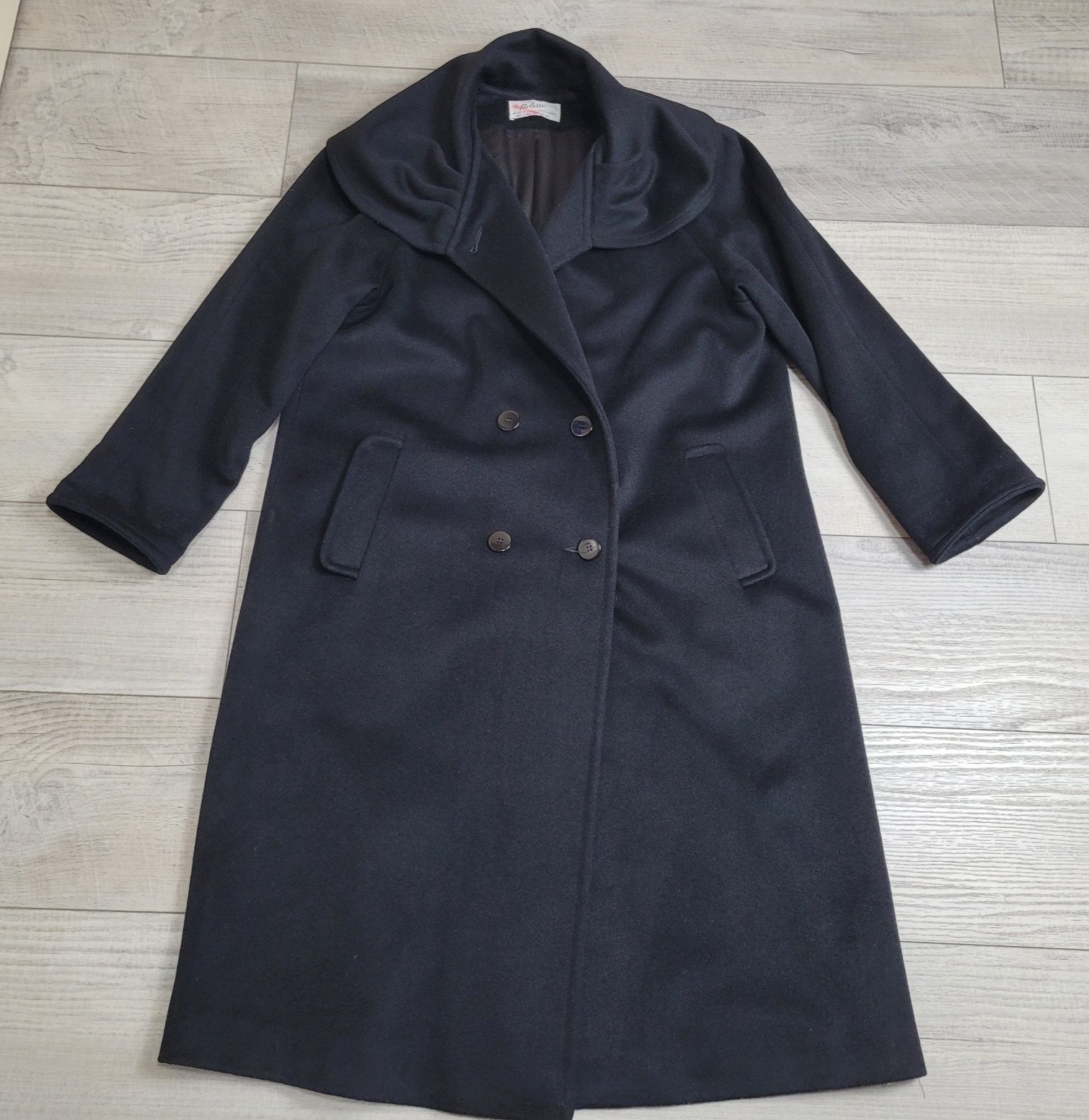 VTG A. Sachs Perlette Wool Overcoat Womens Shawl Collar L/XL Wool Black 80-90’s