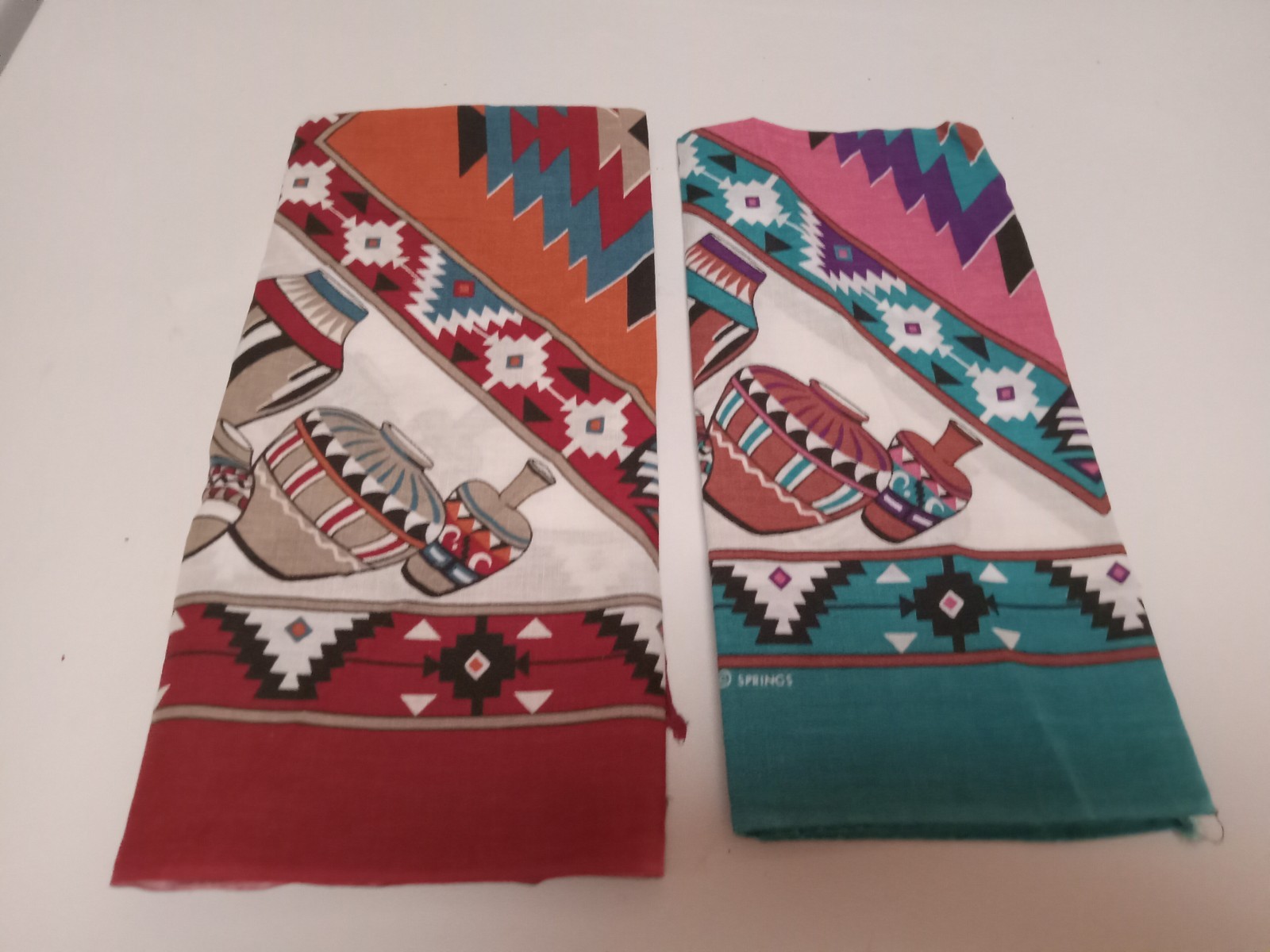 2 Vintage Southwest Pottery Native American Springs USA Bandana Teal & Rust
