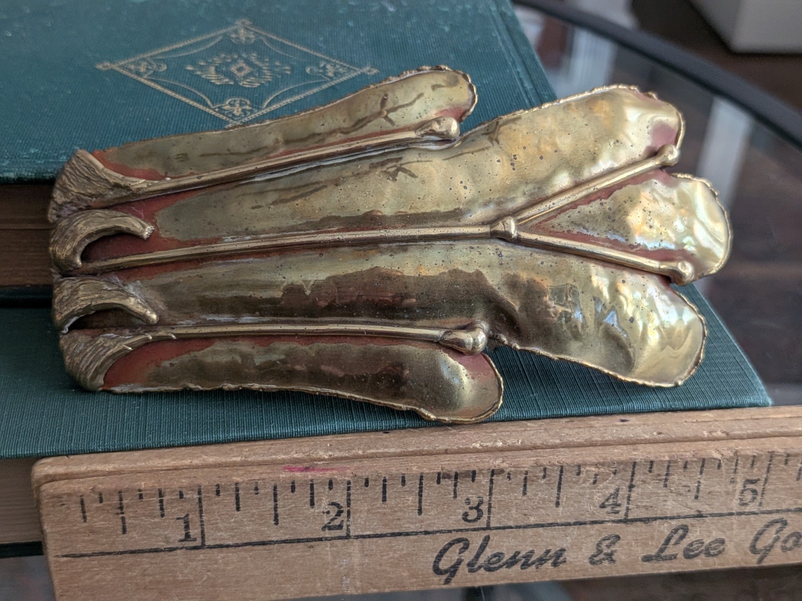 Vtg Metalwork Brutalist Artisan Statement Brass Belt Slide Buckle Modernist Art